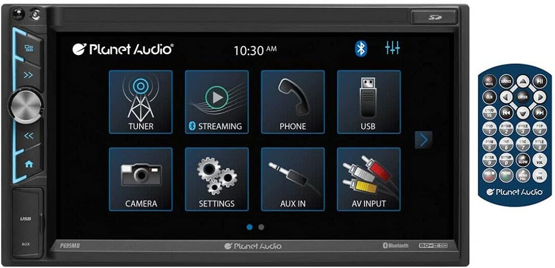 Planet Audio P9695B Car Stereo System - A-Link (Screen Mirroring), 6.95 Inch Double Din, Touchscreen, Bluetooth Audio and Calling Head Unit, AM/FM Radio Receiver, CD Player, USB, Hook Up To Amplifier - Image 2