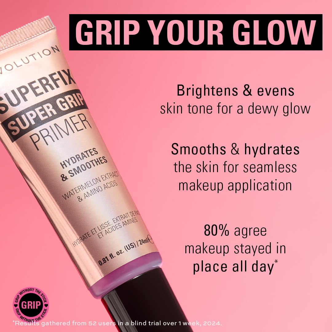 Revolution, Superfix Grip Primer, Hydrating & Smoothing Face Primer for Makeup, Gel-Formula to Grip Look, Vegan & Cruelty-Free, 0.81 fl oz - Image 4
