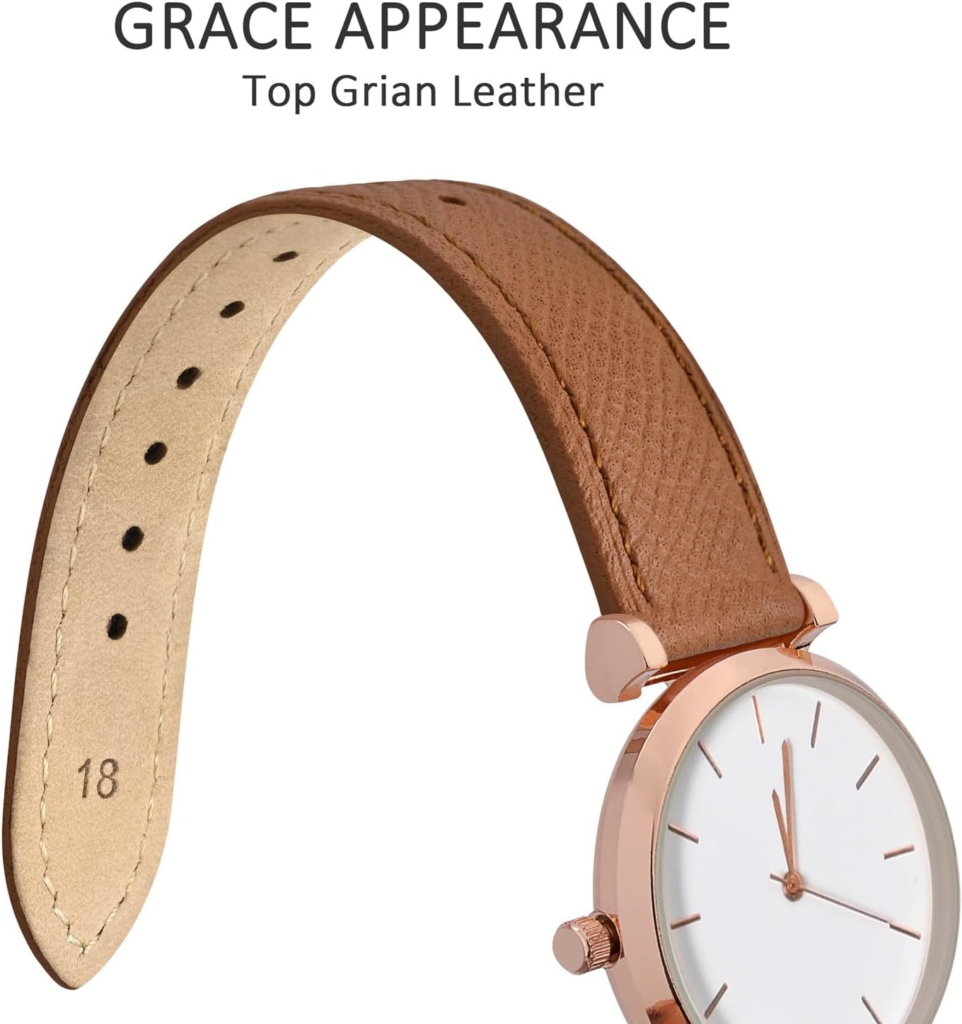 WOCCI 16mm Grace Watch Band for Ladies, Top Grain Leather, Quick Release Replacement Strap with Gold Buckle (Brown) - Image 4