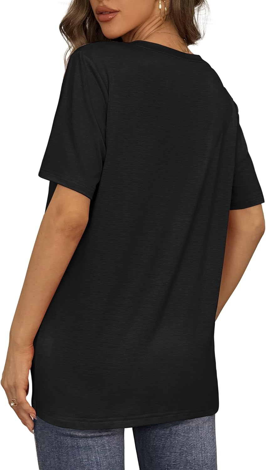 Aokosor Womens T Shirts V Neck Short Sleeve Casual Loose Tees Summer Tops 2025 Trending Now - Image 6