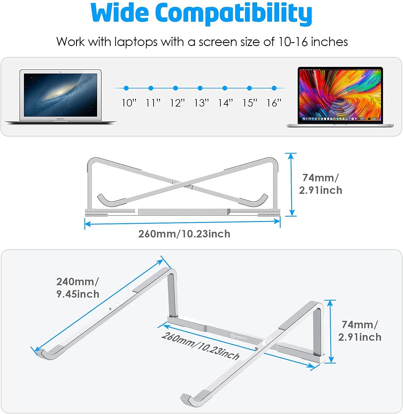 WixGear Laptop Stand for Desk Adjustable Foldable Lightweight Aluminum Laptop Holder Riser, Flat Folding for Storage/Travel - Image 5