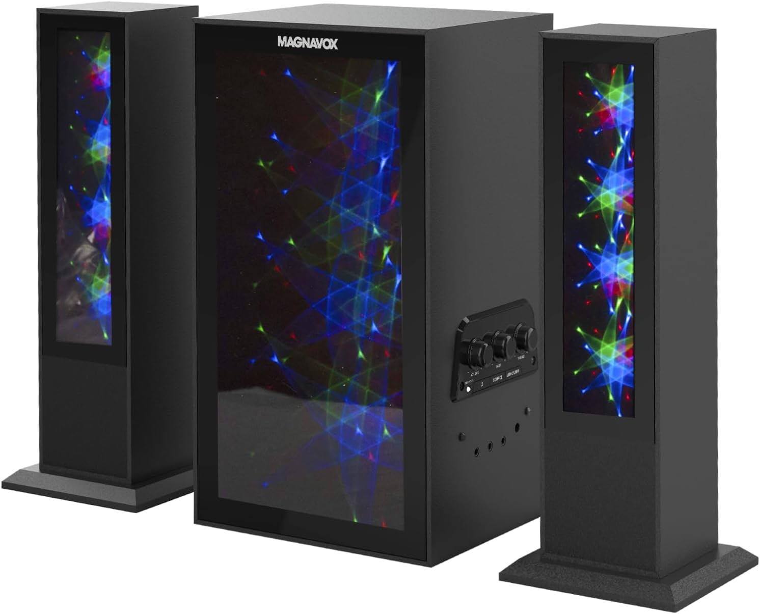 Magnavox MHT990 2.1 Home Entertainment System with Bluetooth Wireless Technology and Color Changing Lights in Black | AUX Port | Subwoofer with 2 Speakers | Pulsing Lights | - Image 2