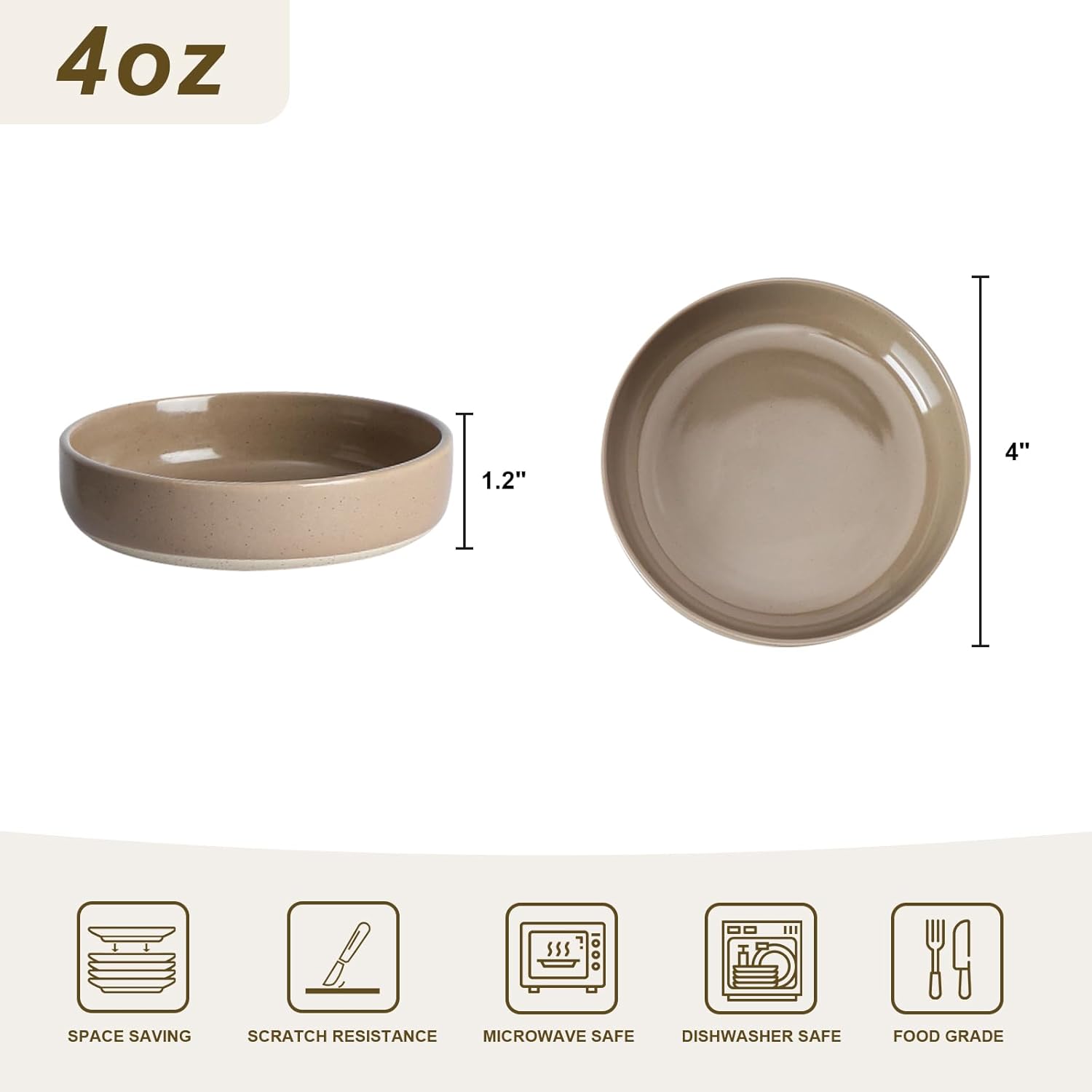 Famiware Saturn Plates and Bowls Set of 12 and Milkyway 4oz Dipping Bowls Set of 6, 18 Pieces Dinnerware Sets, Cinnamon Brown - Image 4