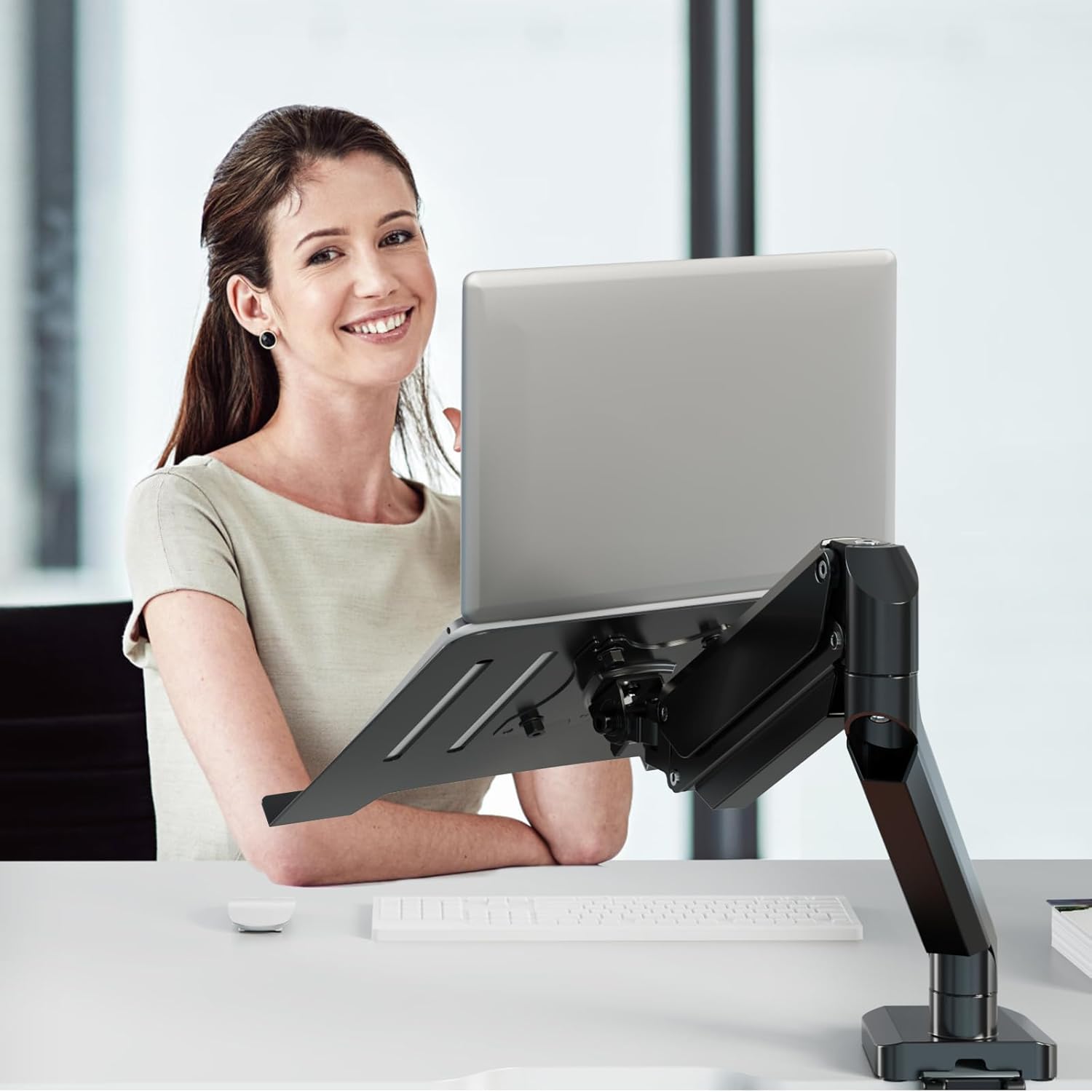 MOUNT PRO Laptop Stand Desk Mount, 2 in 1 Function Monitor Laptop Mount, Aluminum Laptop Arm Fits Max 17" Notebook and 32" Computer Screen, Single Monitor Mount with Laptop Tray, Holds up to 17.6lbs - Image 9