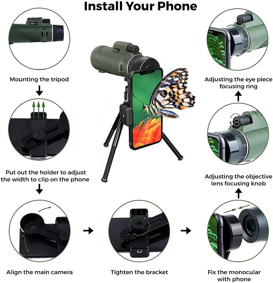 12x50 High Power Monocular Telescope with Smartphone Adapter Tripod Travel Bag, Larger Vision Waterproof Monoculars with BAK4 Prism & FMC Lens,for Bird Watching Hunting Hiking Camping - Image 5