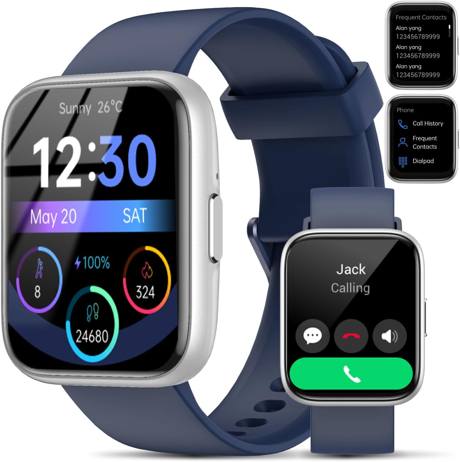 Smart Watch for Men Women - Answer/Make Calls/Quick Reply/AI Voice Assistant, 1.83" for Android iPhone Samsung Compatible IP68 Smartwatch Blood Oxygen Heart Rate Fitness Tracker (Silver+Blue, 1.83") - Image 2