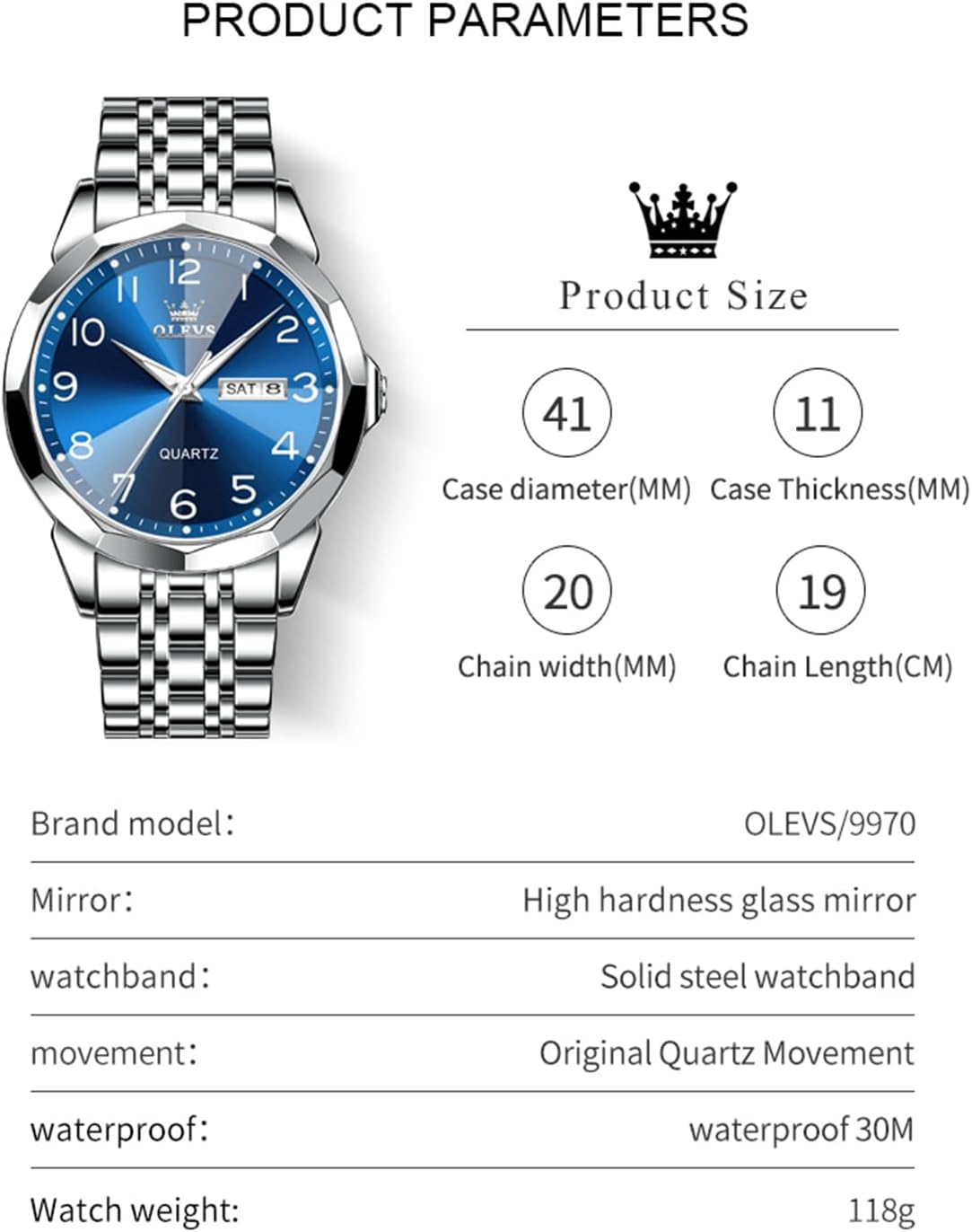 OLEVS Watch for Men Luxury Dress Analog Quartz Stainless Steel Waterproof Luminous Date Diamond Business Two Tone Casual Wrist Watch - Image 7