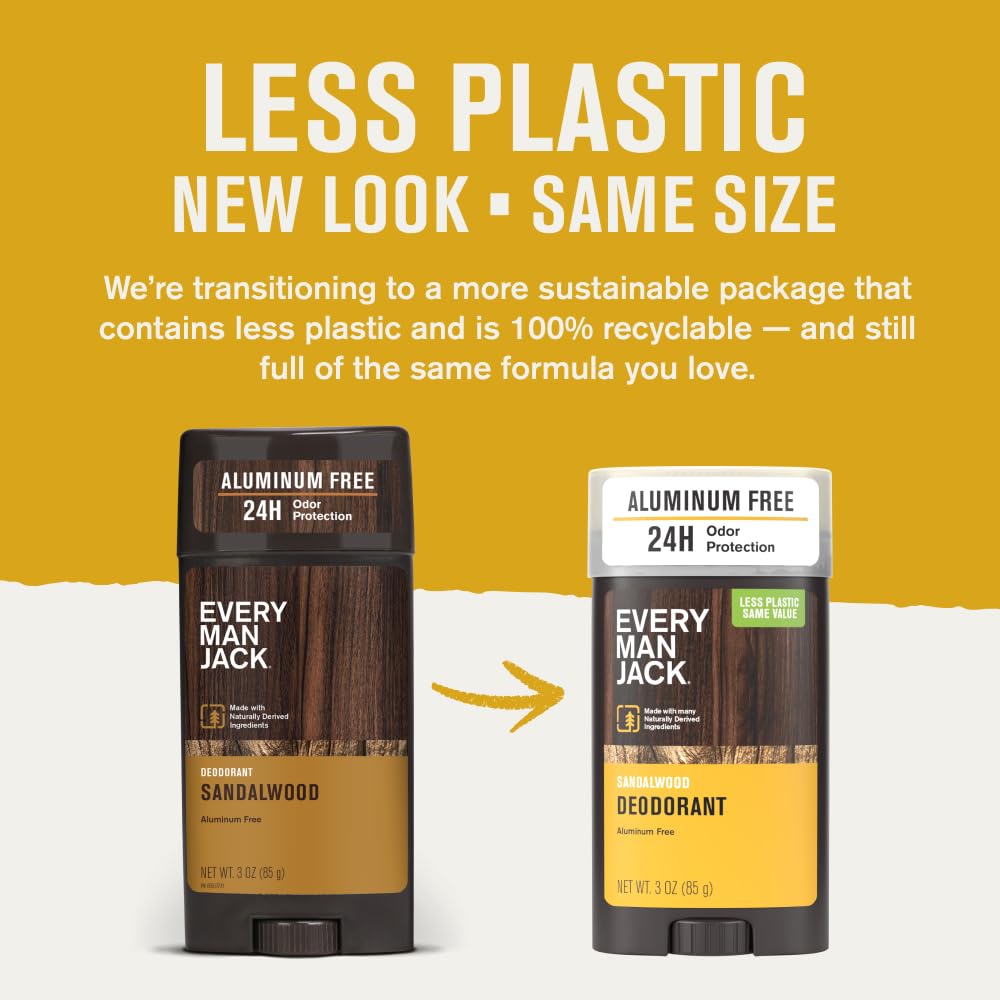Every Man Jack Amber + Sandalwood Men’s Deodorant - Stay Fresh with Aluminum Free Deodorant For all Skin Types - Odor Crushing, Long Lasting, with Naturally Derived Ingredients - 3oz (4 Pack) - Image 3