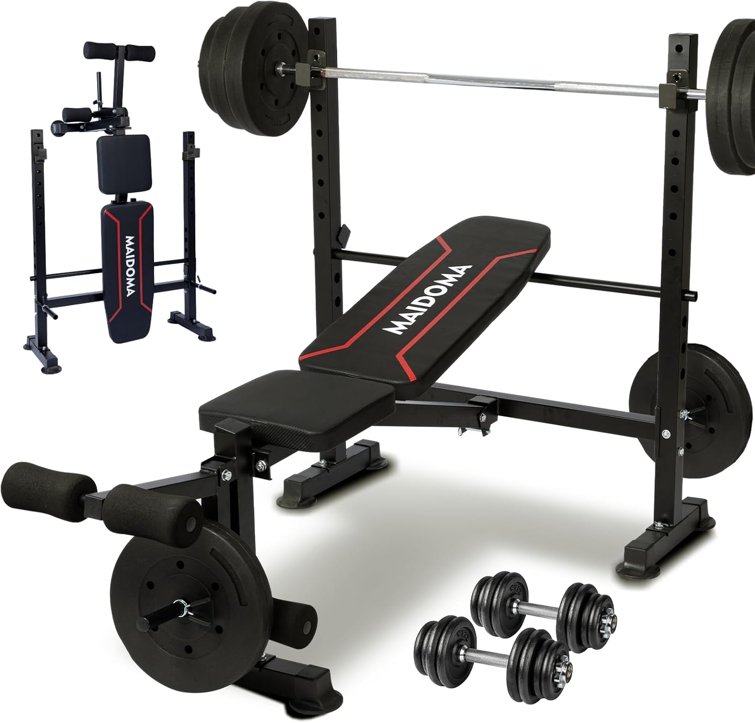 1500LBS 6 in 1 Weight Bench Set with Leg Extension/Curl and Preacher Curl, Bench Press Set and barbell Rack with Safety Bar Catches, Foldable Workout Benches for Home(US Stock) - Image 2