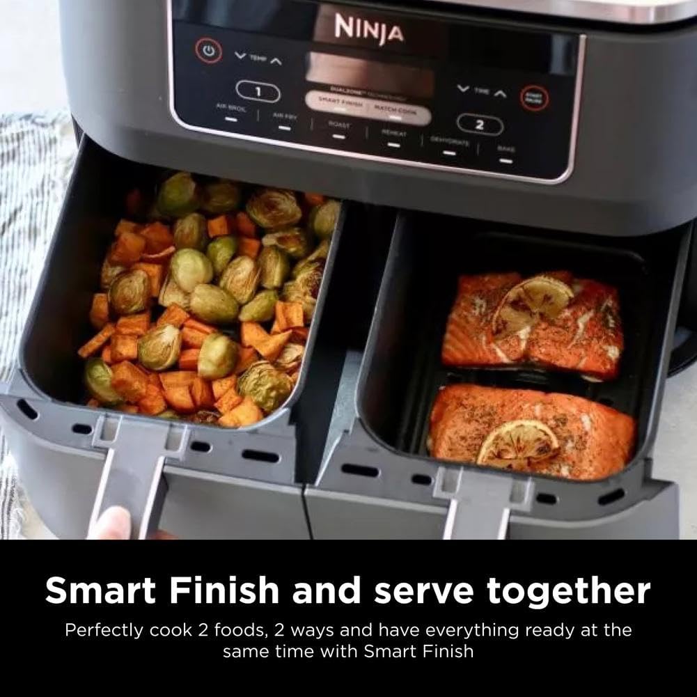 Ninja DZ201 Foodi 8 Quart 6-in-1 DualZone 2-Basket Air Fryer with 2 Independent Frying Baskets, Match Cook & Smart Finish to Roast, Broil, Dehydrate & More for Quick, Easy Meals, Grey - Image 6