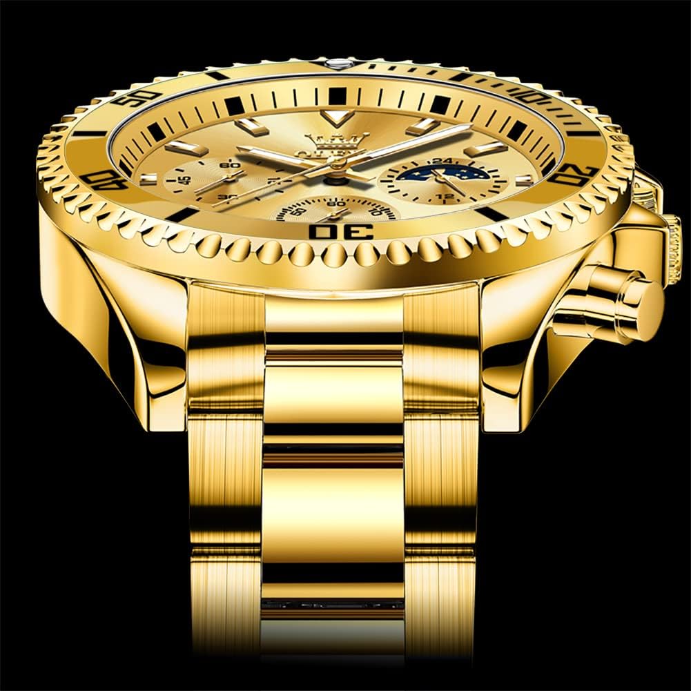 OLEVS Watches for Men Classic with Date Business Dress Luxury Big Face Green/Black/Blue Waterproof Luminous Mens Wrist Watch Analog Two Tone Stainless Steel Men Watch - Image 3