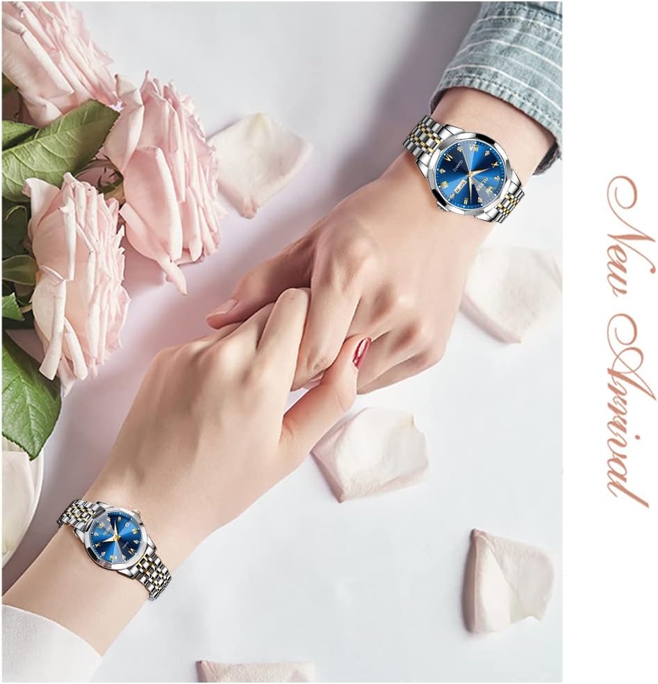 OLEVS Couple Watch His and Her Set Watches Business Analog Quartz Men and Women Watches Stainless Steel Waterproof Luminous Date Wrist Watch - Image 3