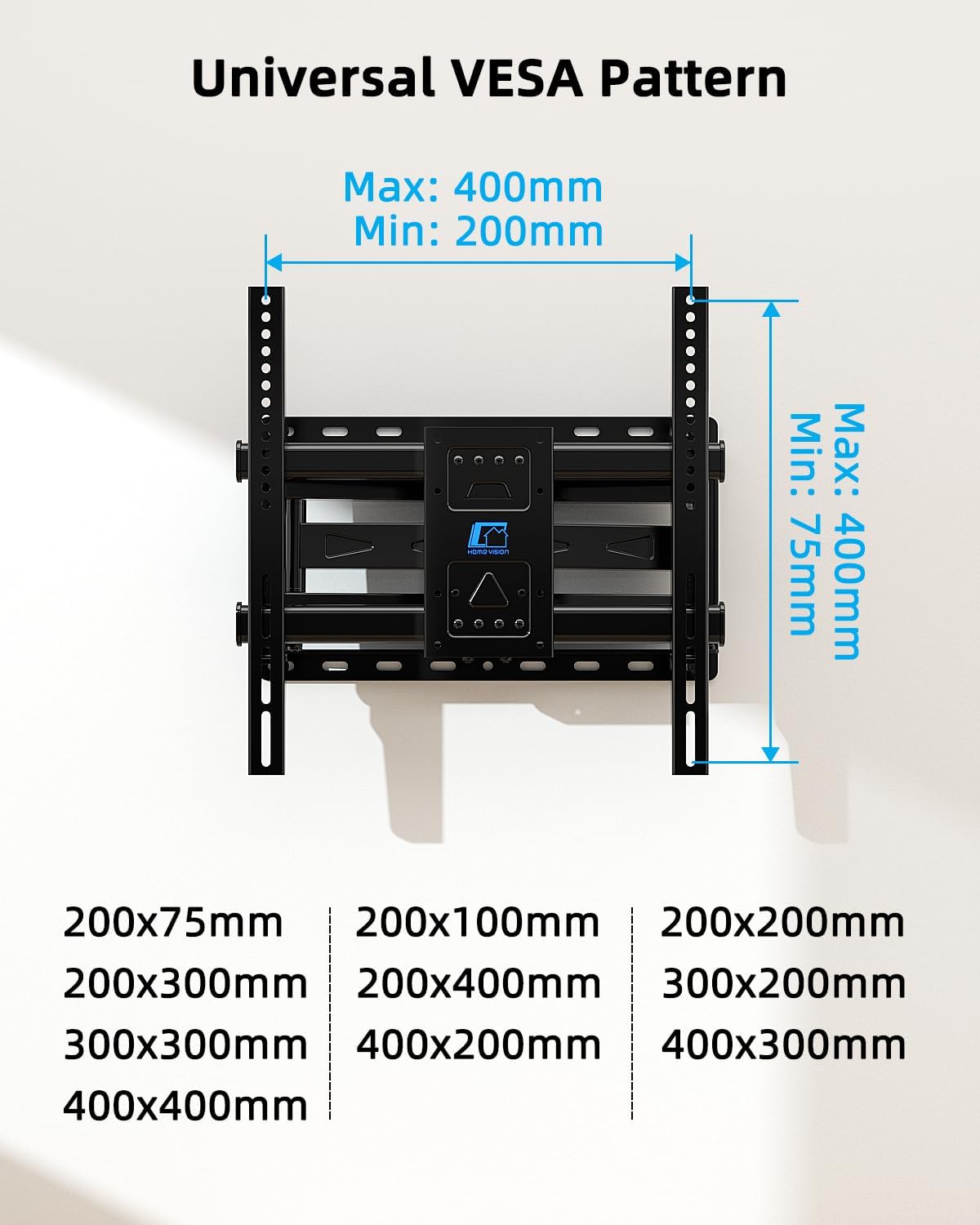 HOME VISION TV Wall Mount for 32-70 Inch TV with Soundbar Bracket, Full Motion TV Mount with Articulating Dual Arms, Swivel and Tilt, TV Bracket Fits 8" 12" 16" Stud, Max VESA 400X400mm, Up to 132lbs - Image 9