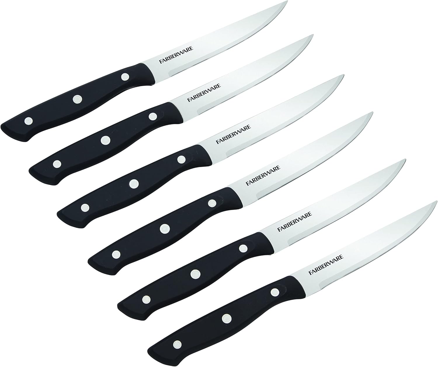 Farberware Triple Riveted Steak Knife Set, 6-Piece, High-Carbon Stainless Steel Knife Set, Razor-Sharp Steak Knife Set with Fine Edge Blades, Black - Image 3