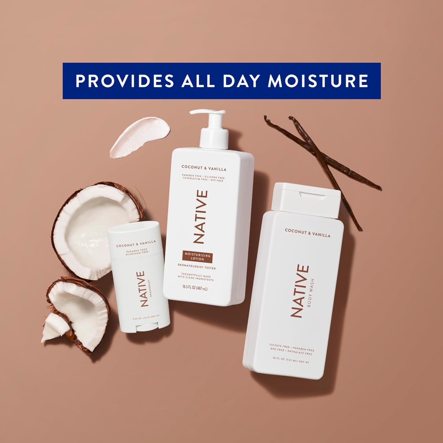 Native Body Lotion Contains Naturally Derived Plant-Based Moisturizers for Women and Men | Restores Dry Skin, Coconut & Vanilla, 16.5 fl oz - Image 6
