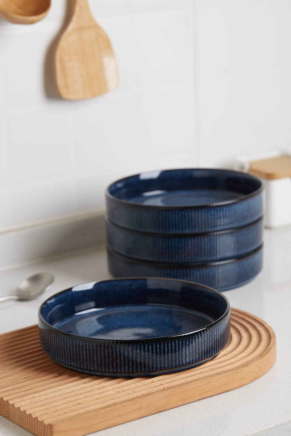 famiware Star 7.5" Pasta Bowls Set, Salad Bowl Set of 4, Double Reactive Glaze, Stackable, Ideal for Your Friend for Housewarming, Festivals, Nebulas Blue - Image 4