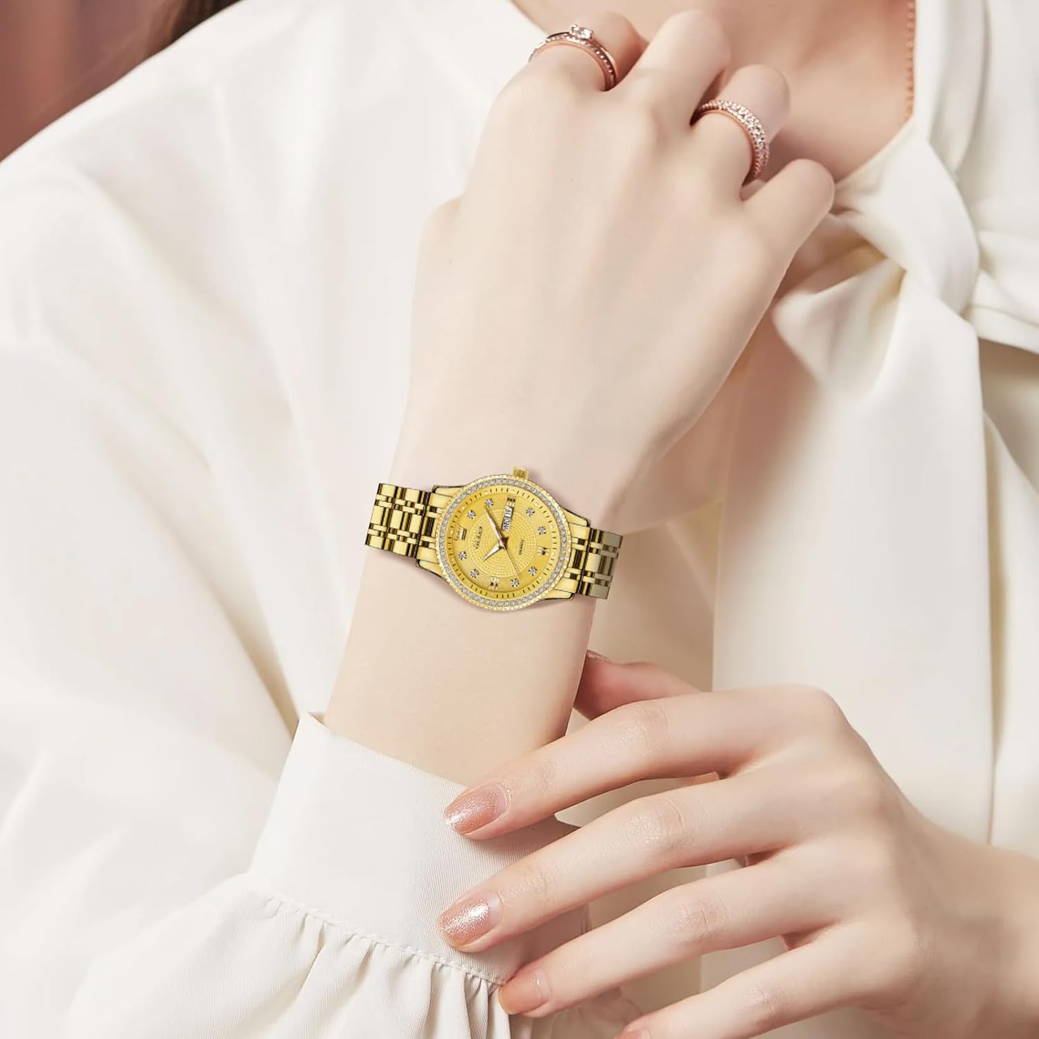 OLEVS Womens Watches Small Face Ladies Watches for Women with Day Date Diamond Silver Gold Two Tone Stainless Steel Waterproof Analog Reloj para Mujer Classic Fashion Dress Quartz Womens Wrist Watch - Image 9