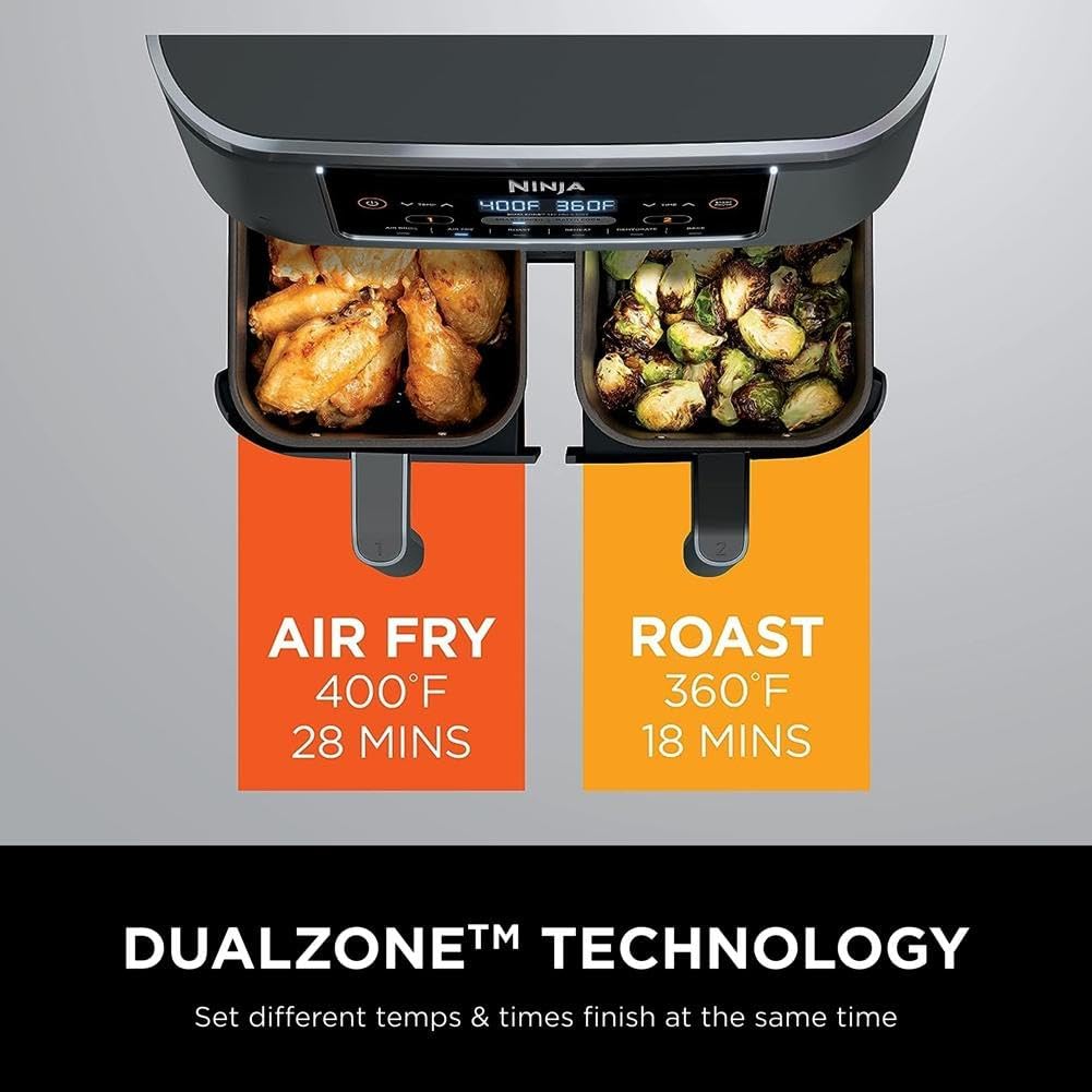Ninja DZ201 Foodi 8 Quart 6-in-1 DualZone 2-Basket Air Fryer with 2 Independent Frying Baskets, Match Cook & Smart Finish to Roast, Broil, Dehydrate & More for Quick, Easy Meals, Grey - Image 8