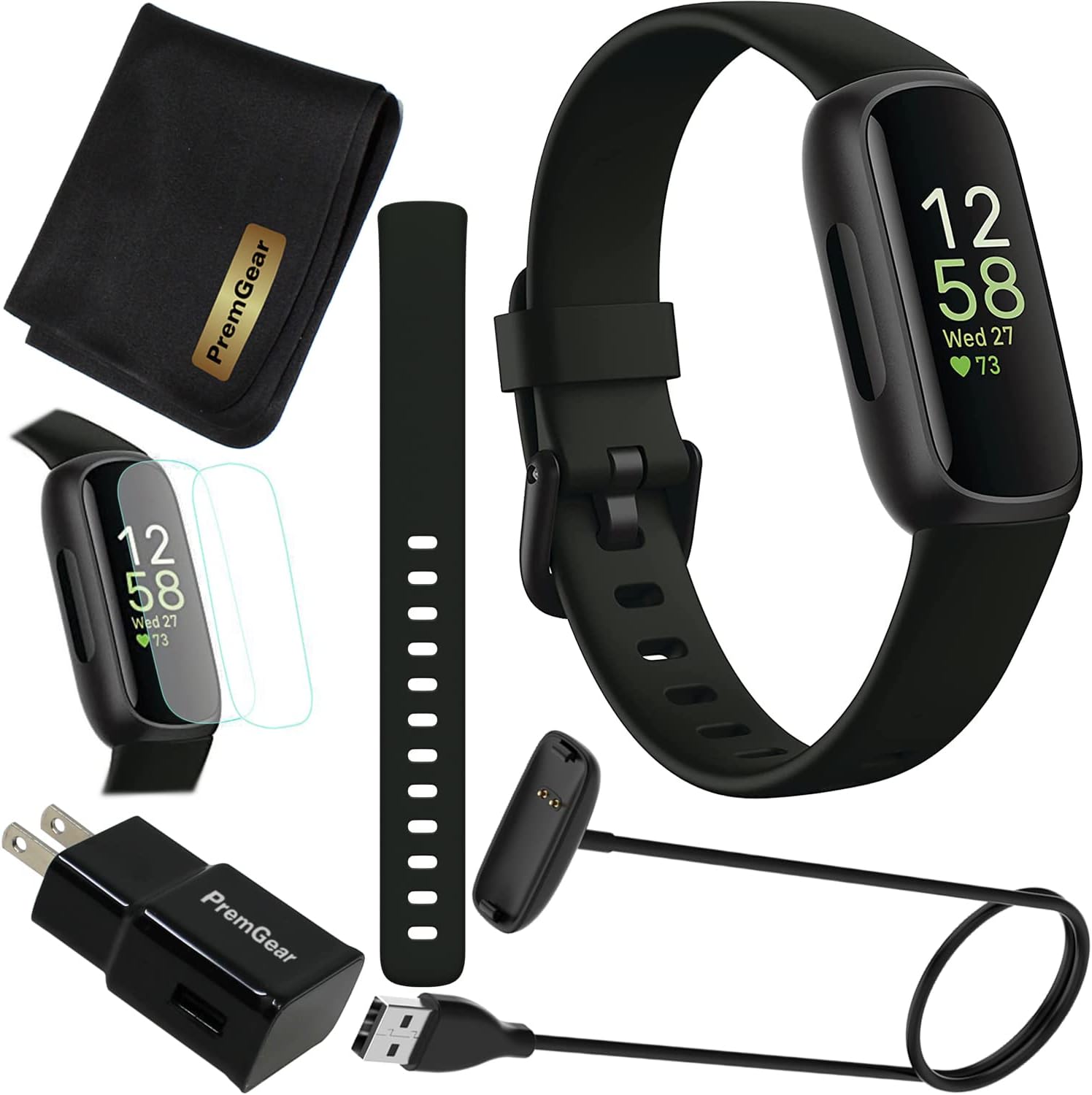 Fitbit Inspire 3 Health & Fitness Activity Tracker (Black) with Workout Intensity, Sleep Tracking, Heart Rate, S & L Bands, 3.3foot Charging Cable, Wall Adapter, Screen Protectors & PremGear Cloth - Image 2