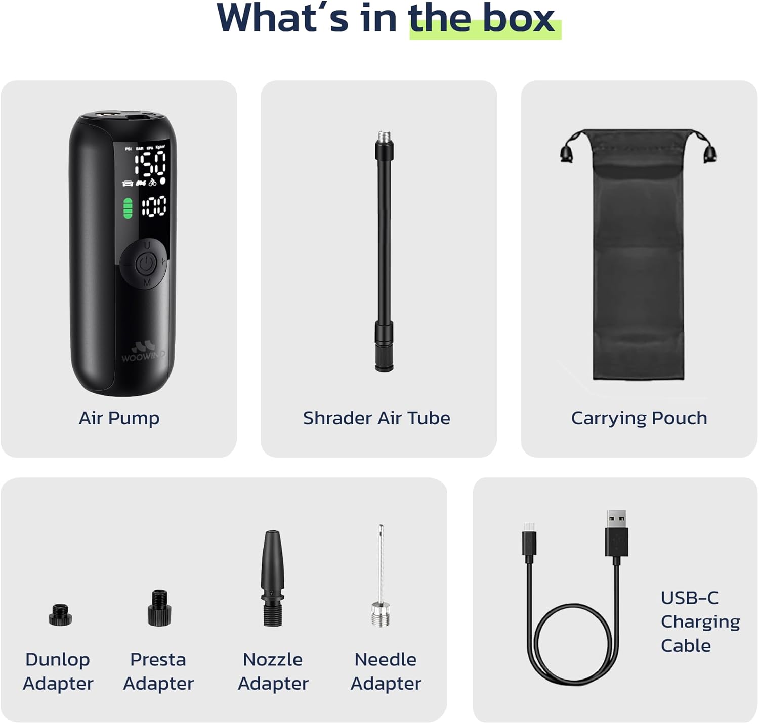 Tire Inflator Portable Air Compressor, Electric Bike Tire Pump with Gauge, Air Pump for Car Tires, 150PSI, Mobile Air Compressor for Car, Motorcycle, Electric Bike, by Woowind - Image 9