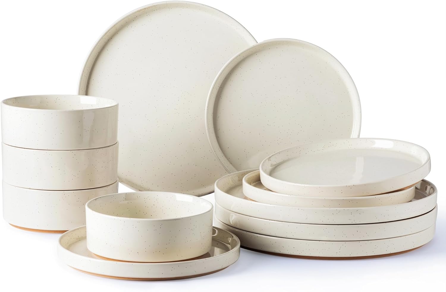 AmorArc Ceramic Dinnerware Set for 4 | Speckled Stoneware Plates and Bowls with unglazed terracotta | Scratch Resistant, Dishwasher & Microwave Safe Dishes Sets- 12-Pcs Beige - Image 2