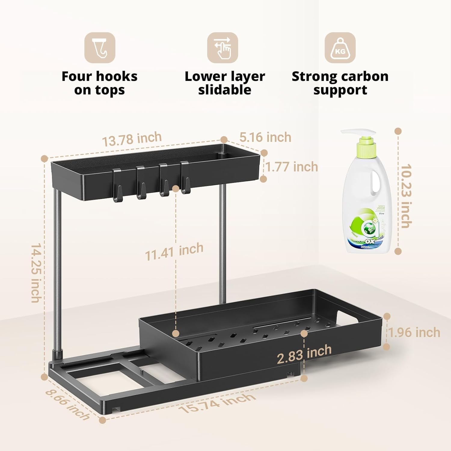 2 Pack Under Sink Organizers and Storage, 2 Tier L-Shape Pull Out Under Cabinet Organizer, Black Under Bathroom Kitchen Sink Organizer with Drawer for Under Counter Storage Organizer - Image 6