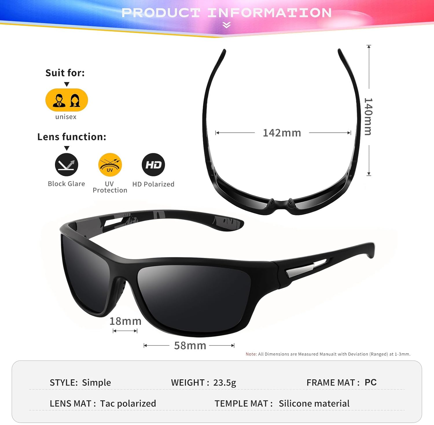 suoso Polarized Sports Sunglasses for Men: UV400 Protection Glasses Womens Wrap Around Goggles for Driving Fishing - Image 7