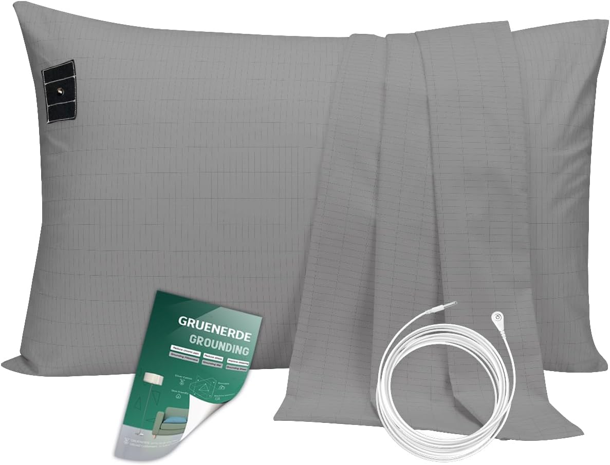 Grounding Pillowcase Queen Conductive Grounding Mat for Bed with 15ft Grounding Cord Organic Cotton Improve Sleep Gray 20x30in - Image 2