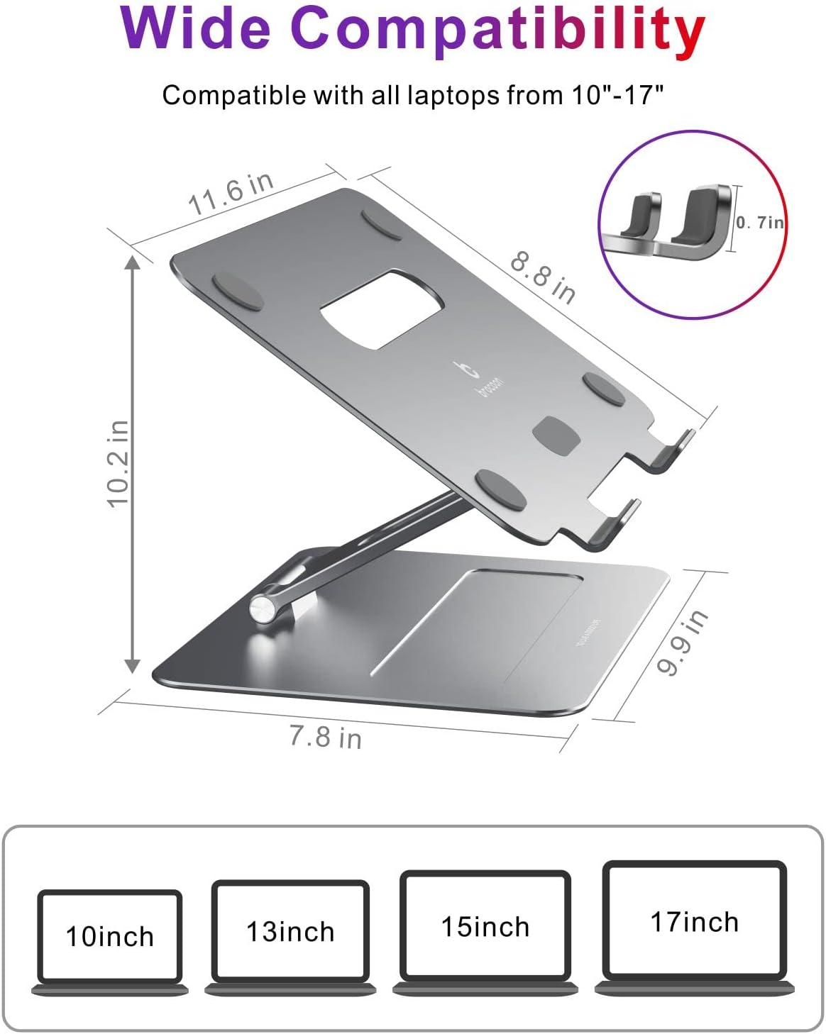 Adjustable MacBook Stand for Desk, Ergonomic Aluminum Laptop Riser with Heat-Vent, Compatible for 10-17" Laptops - Image 7
