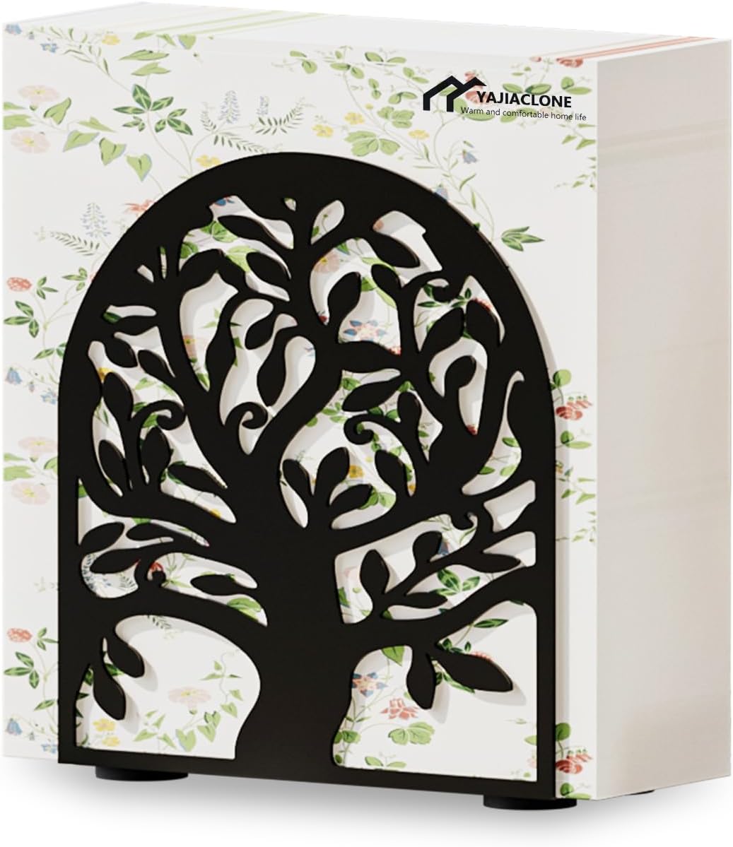 YAJIACLONE Tree of Life Black Metal Napkin Holder for Table,Napkin Holders for Paper Napkins with Sturdy & Quality Material, Cushioned Base, Best Choice of Table Décor,Unique Housewarming Gifts. - Image 2