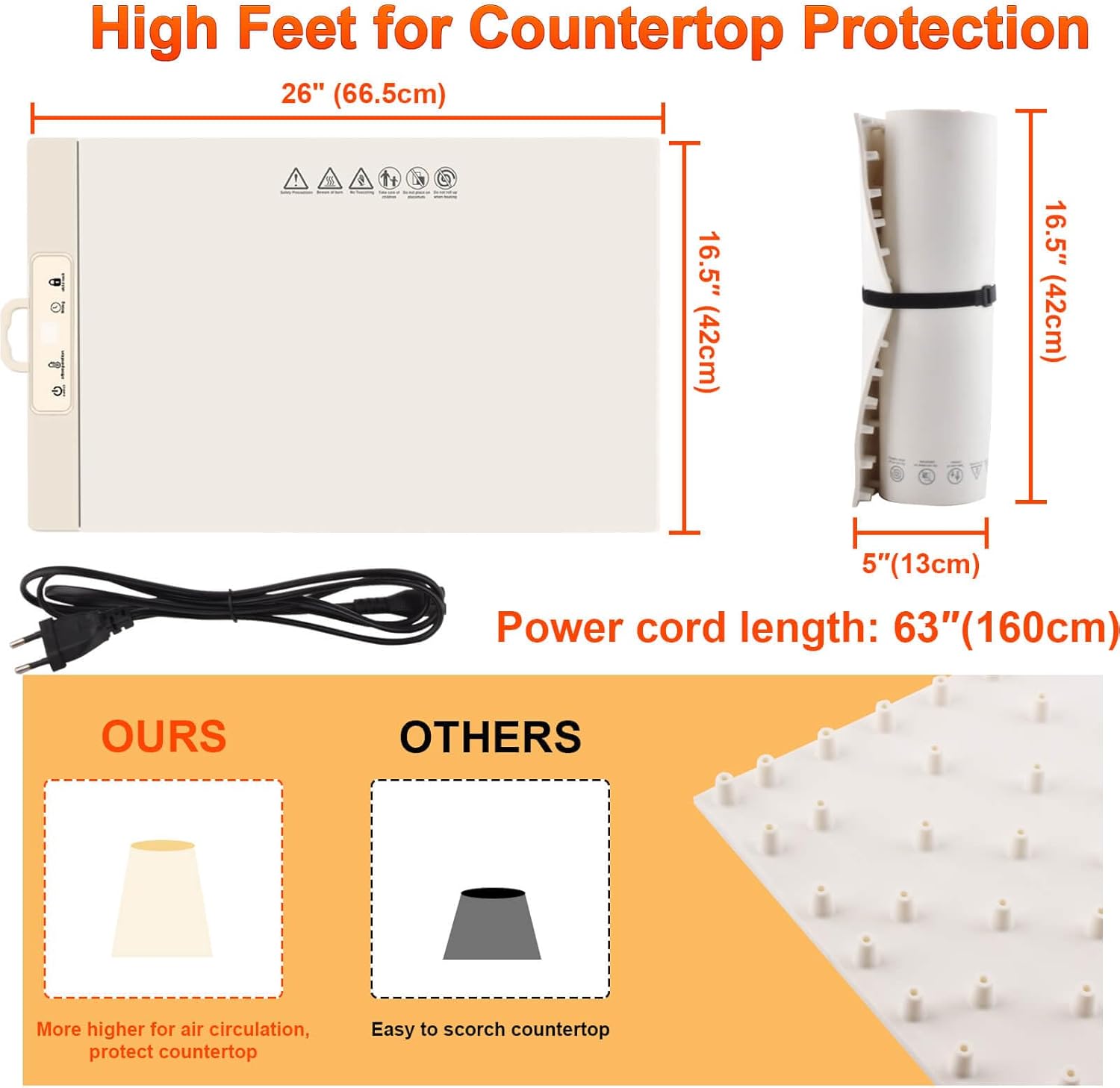 Food Warming Mat,Full Surface Heat Electric Warming Tray,5 Temp-Settings Warming Mat for Food,Portable Silicone Food Warmer Mat with Handle,Food Warming Mat for Buffet,Parties,Gatherings - Image 7