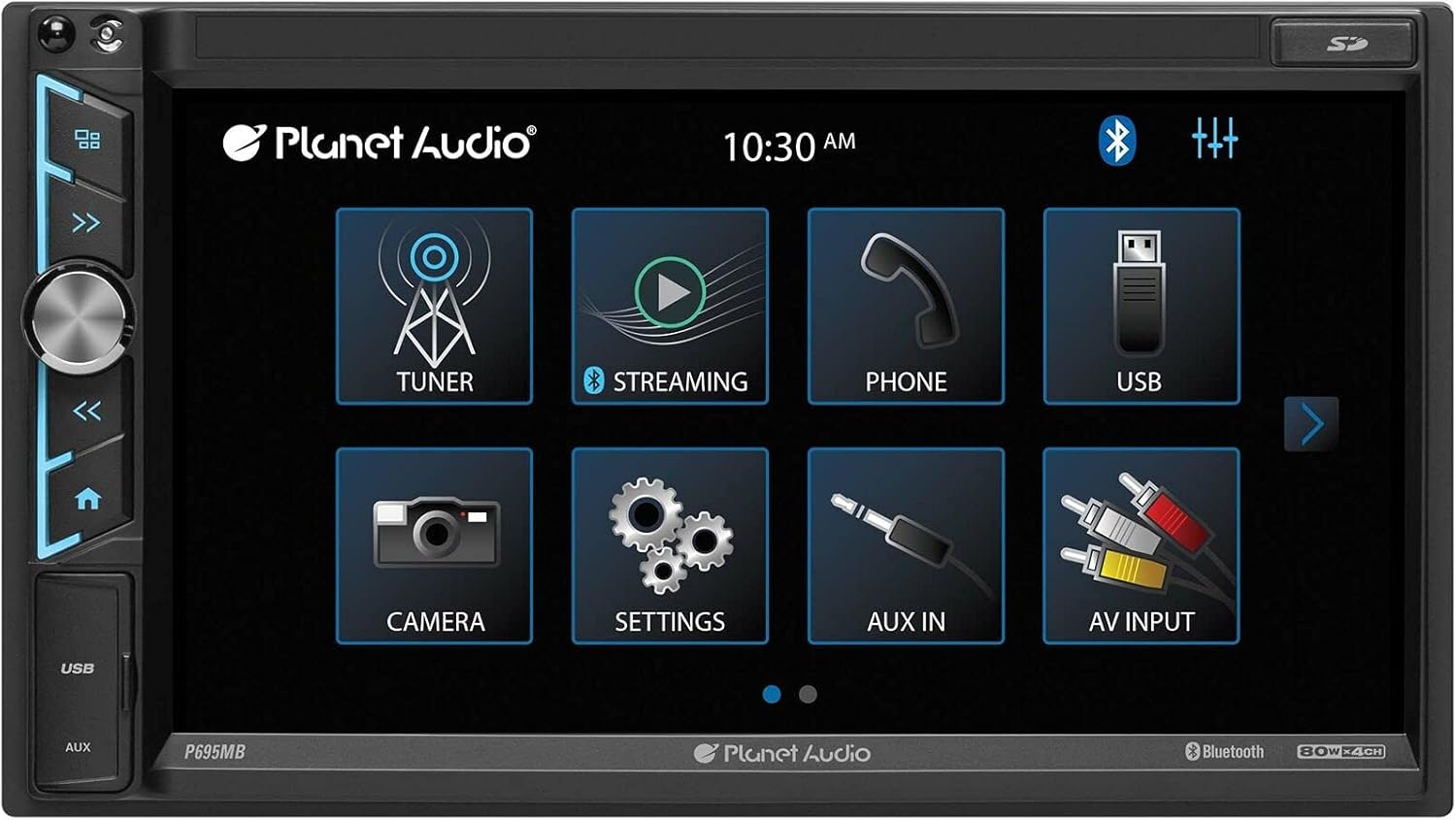 Planet Audio P9695B Car Stereo System - A-Link (Screen Mirroring), 6.95 Inch Double Din, Touchscreen, Bluetooth Audio and Calling Head Unit, AM/FM Radio Receiver, CD Player, USB, Hook Up To Amplifier - Image 3
