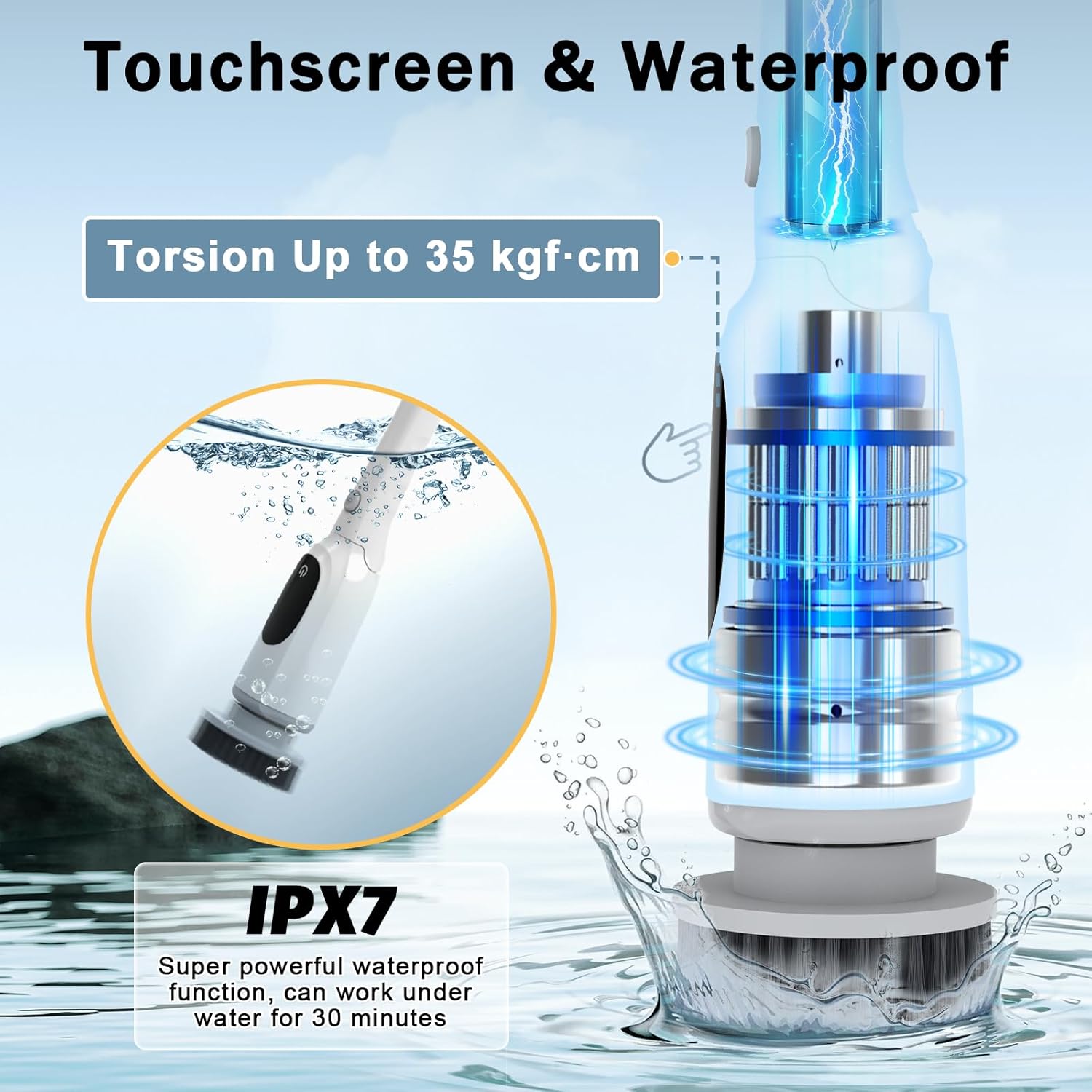 Electric Spin Scrubber, 2025 Upgraded Cordless Bathroom Scrubber, Aluminum Alloy Telescopic Handle, IPX7 Bathtub Electric Cleaning Tool, 3 Speeds Shower Cleaner Brush, 8 Brush Heads, LED Display - Image 7