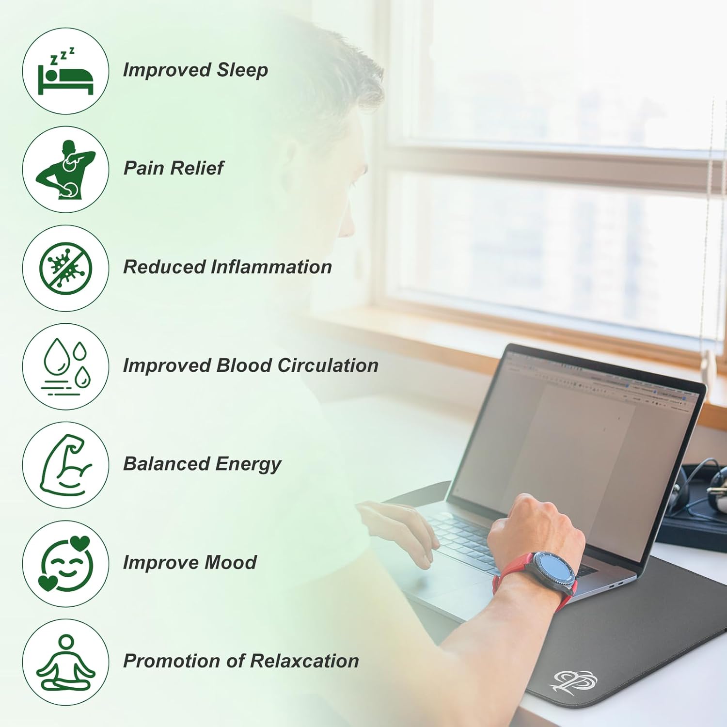 Grounding Mat for Desk to Improve Sleep, Pain Relief, Inflammation, Balanced Energy, 16 x 24 inch 3MM Thickened Earthing Mat Grounding Pad for Feet, Working, Yoga, Enjoy The Grounding Effect at Home - Image 3