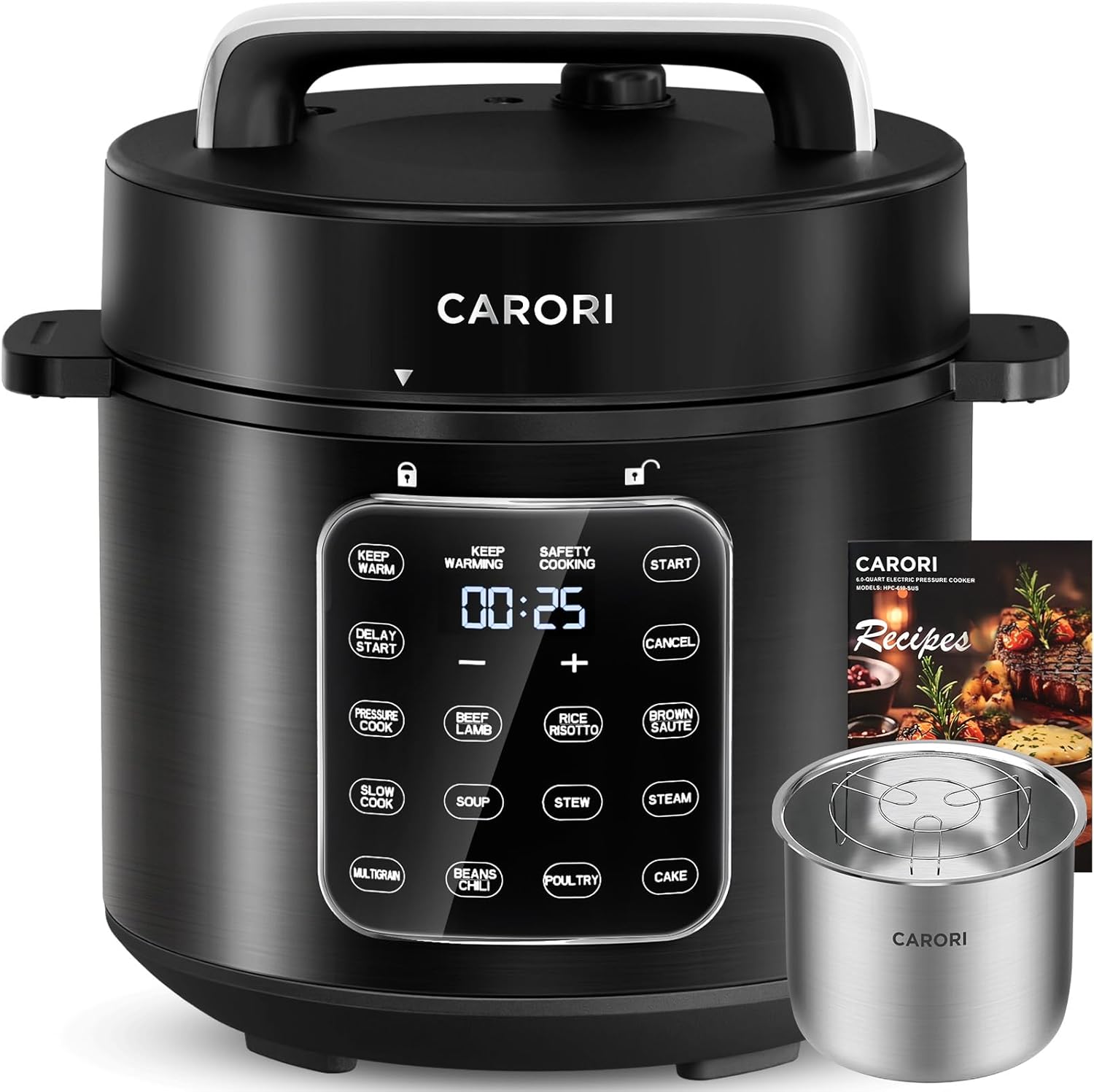 9-in-1 Electric Pressure Cooker 6 Qt, Stainless Steel Inner Pot, Programmable 12 Multi-Function Cooker with Safe Vent Design, Rice Cook, Slow Cook, Sous Vide, Sauté, Warmer & Sterilizer, Black - Image 2