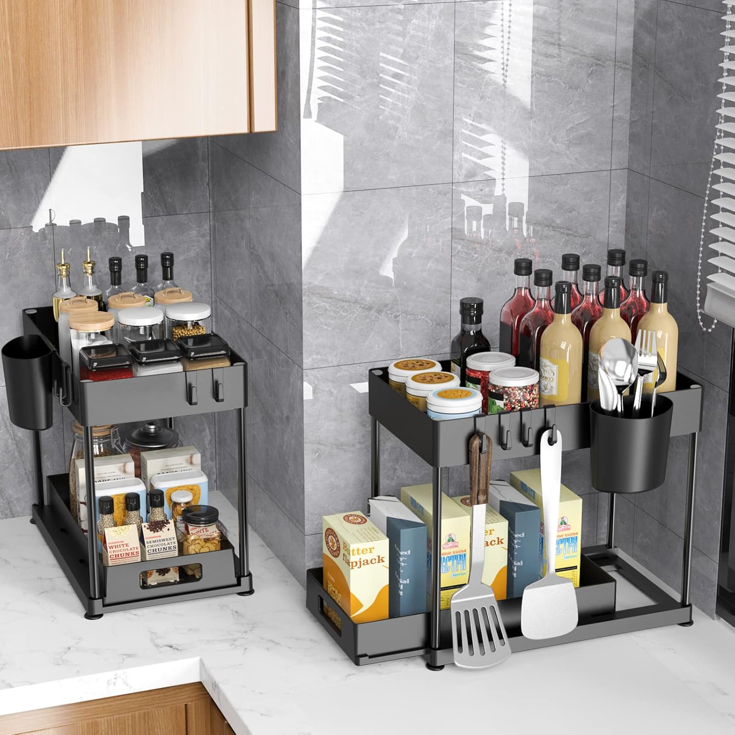 Under Sink Organizers and Storage, 2 Pack Large Capacity Heavy Load Pull-out Under Sink Shelves with Sliding Drawer for Kitchen and Bathroom, Black, 12 x 8.7 x 15.7 inch - Image 6