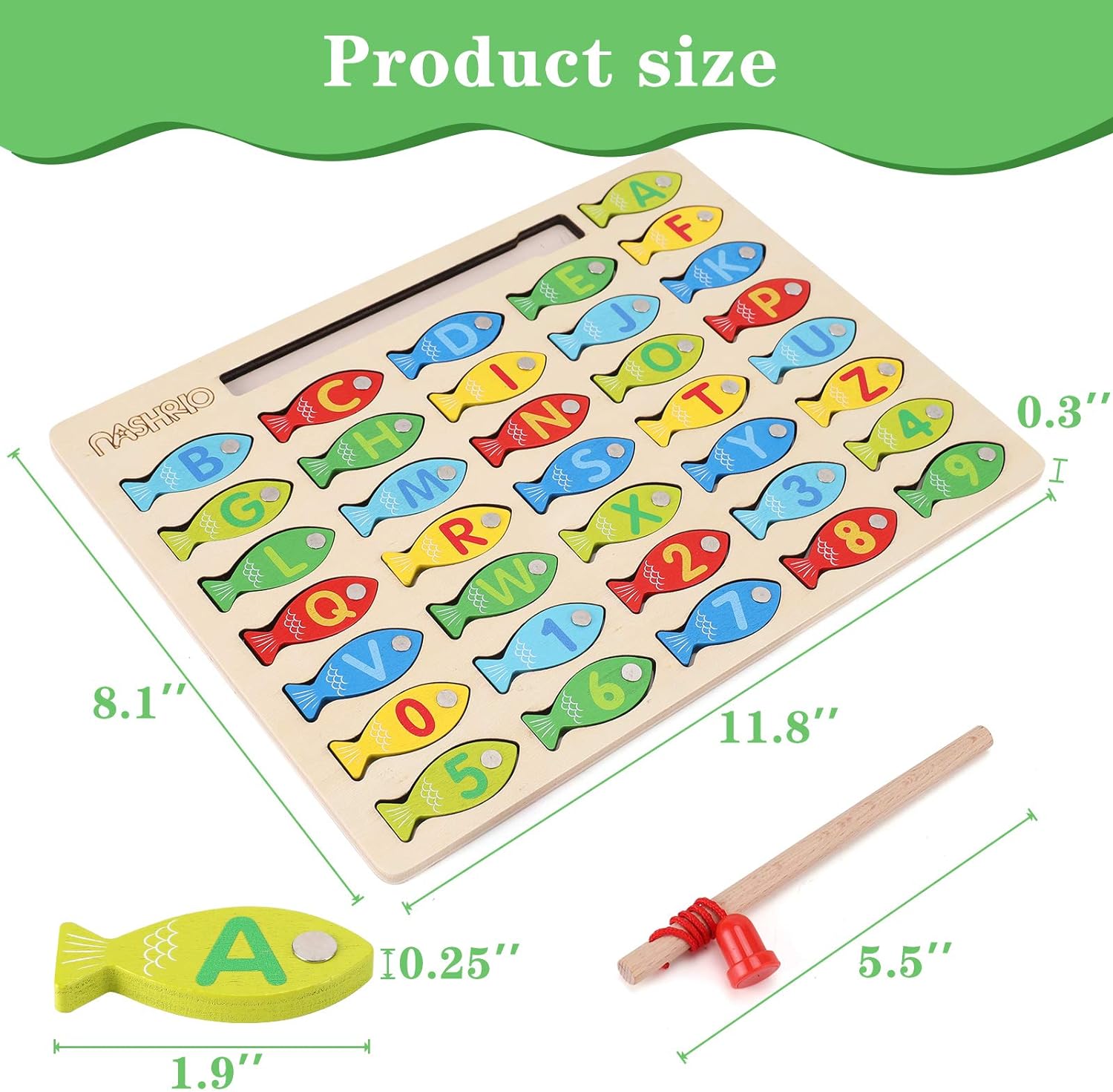 Magnetic Wooden Fishing Game Toy for Toddlers, Alphabet Fish Catching Counting Games Puzzle with Numbers and Letters, Preschool Learning ABC Math Educational Toys 3 4 5 Years Old Girl Boy Kids - Image 5