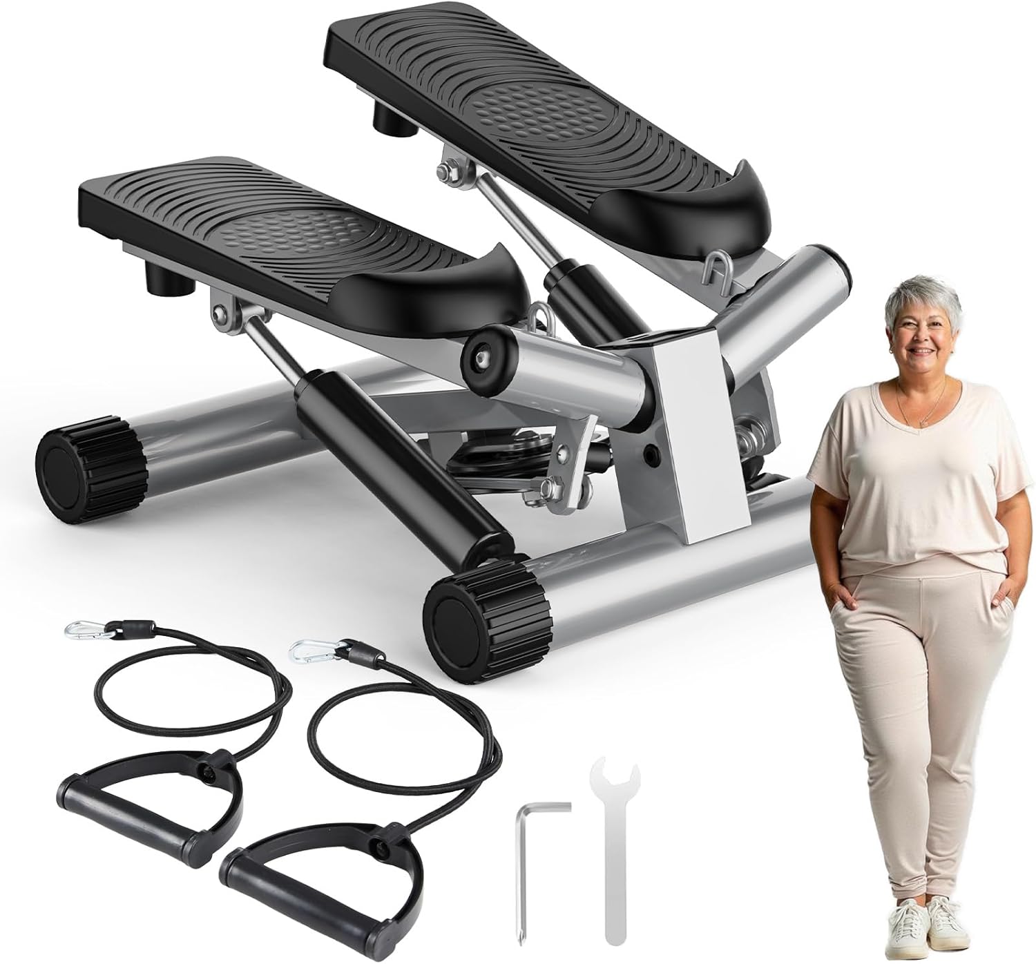 DUMOS Steppers for Exercise at Home, Mini Stair Stepper with Resistance Bands, Portable Full Body Workout Stepper Machine - Image 2