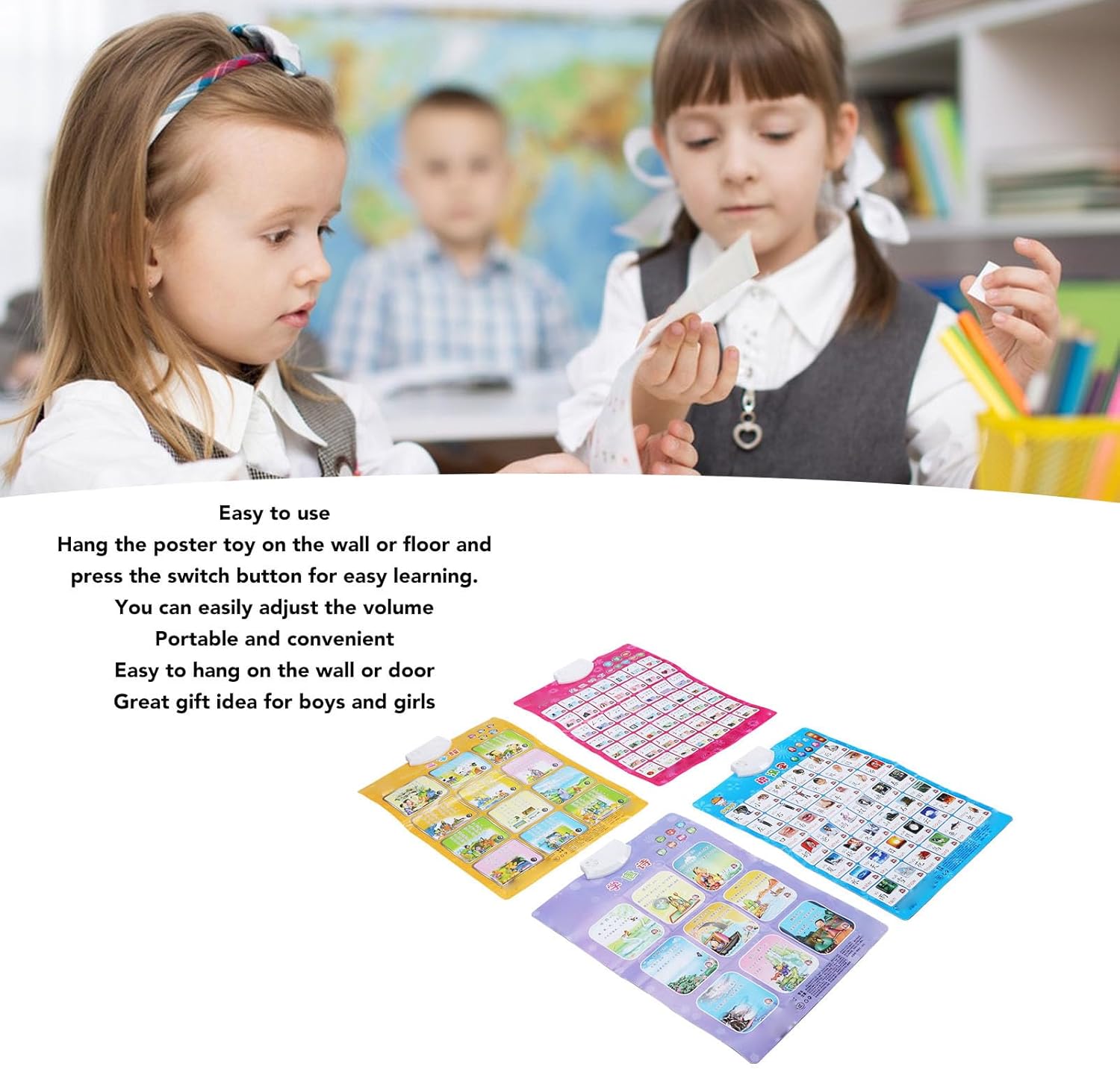 Learning Chinese Poster, Speech Development Toy, Interactive Electronic Alphabet Chart Toy for 2-4 Year Olds, Wall Hanging Switch Button - Image 4