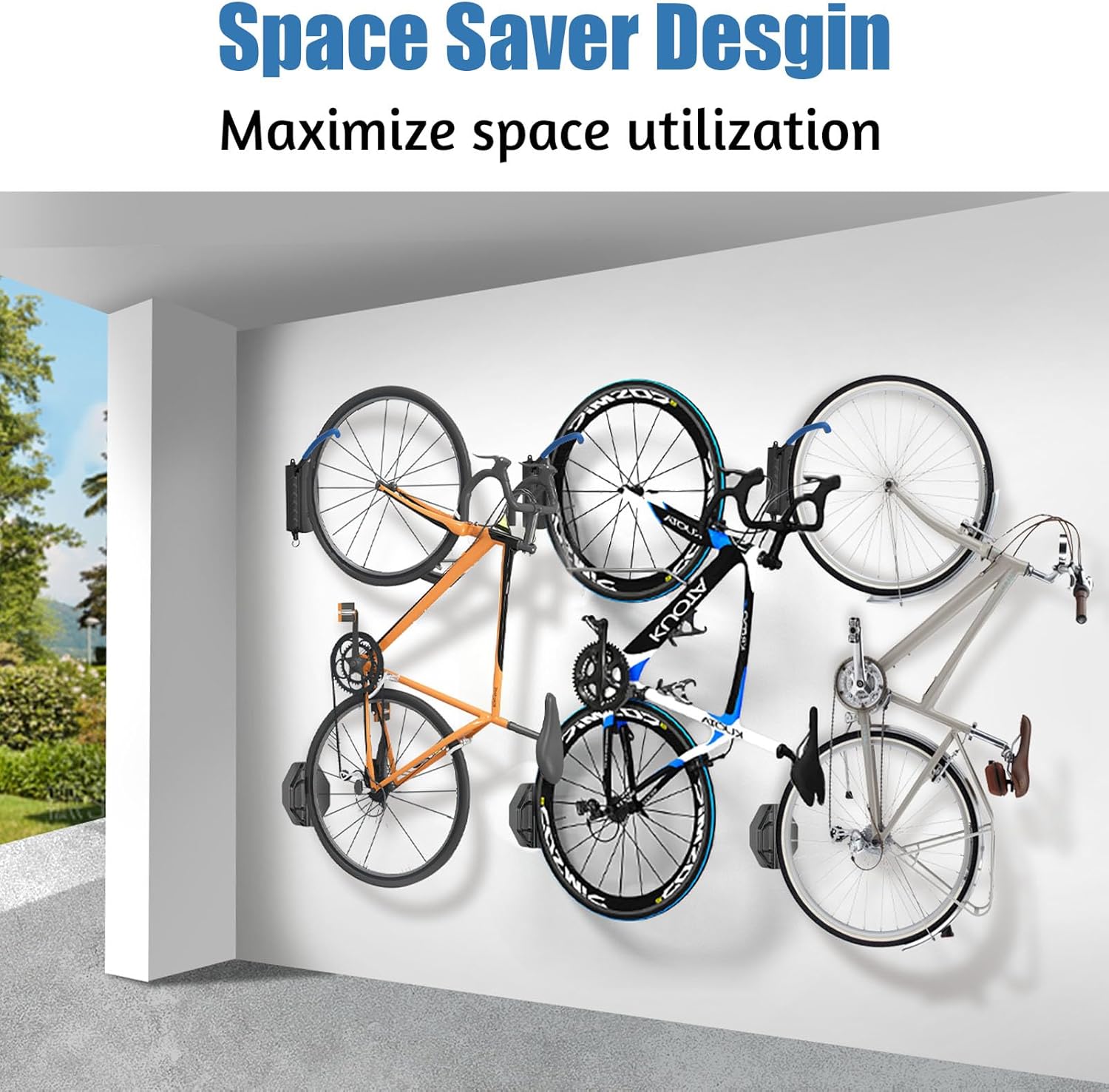 Bike Wall Mount, Swivel Bike Rack Garage, Space-Saving Bike Hooks & Hangers for Garage, Vertical Garage Bike Rack Wall Mount for Storage, Bike Hanger Can Hold Up to 70 Lbs Blue (2 Pack) - Image 4