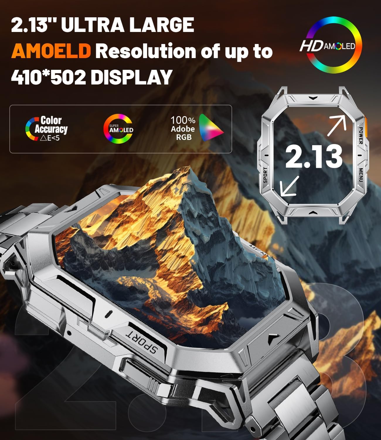 LIGE Military Smart Watches for Men(Answer/Make Calls),100-Day Battery Life,2.13" AMOLED Outdoor Sports Smartwatch with Compass,Heart Rate/Sleep Monitor Fitness Tracker for Android iOS,Sliver - Image 3