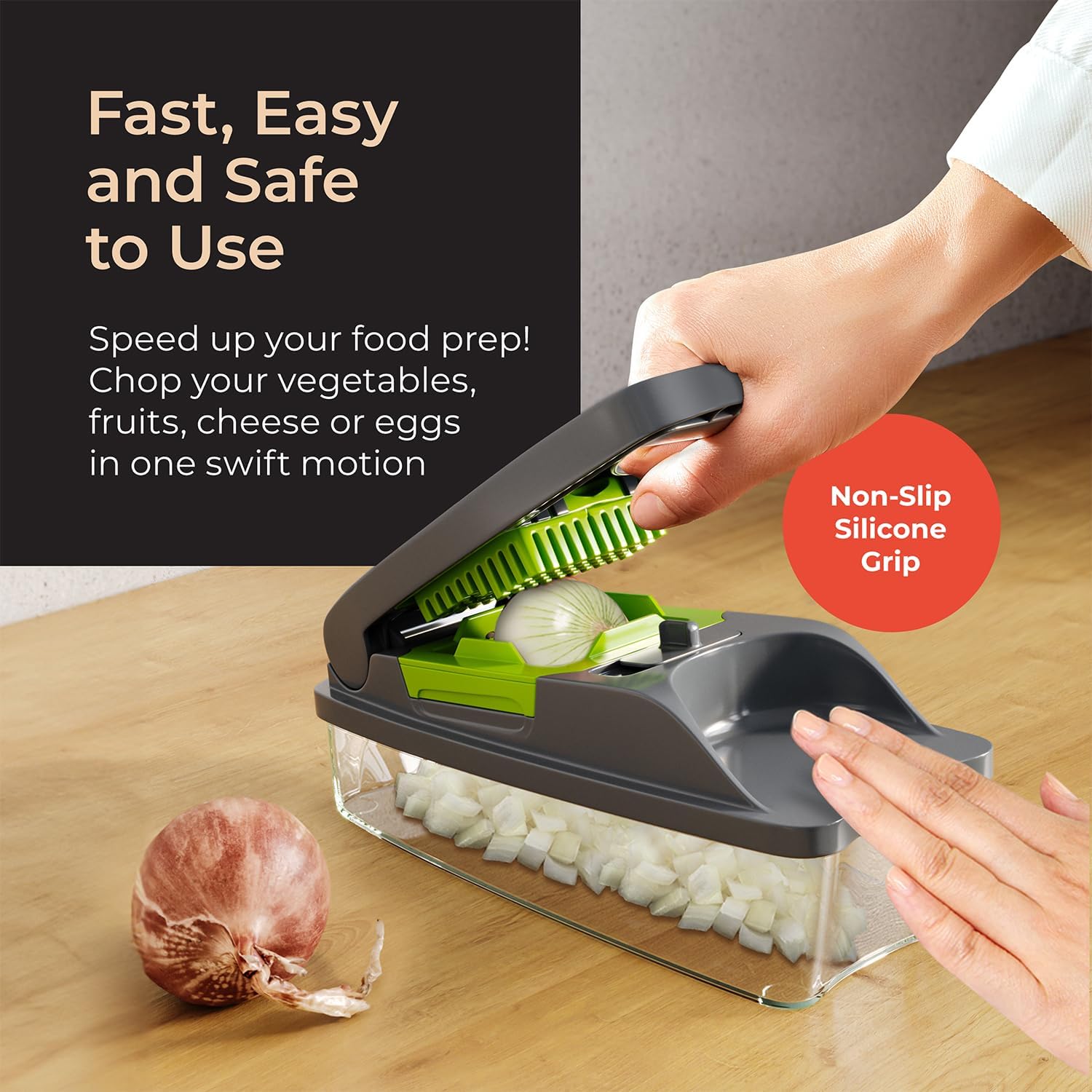 MuellerLiving 4-Blade Onion Chopper, Vegetable Chopper, Grape Cutter, Egg and Cheese Slicer with Container - Image 5