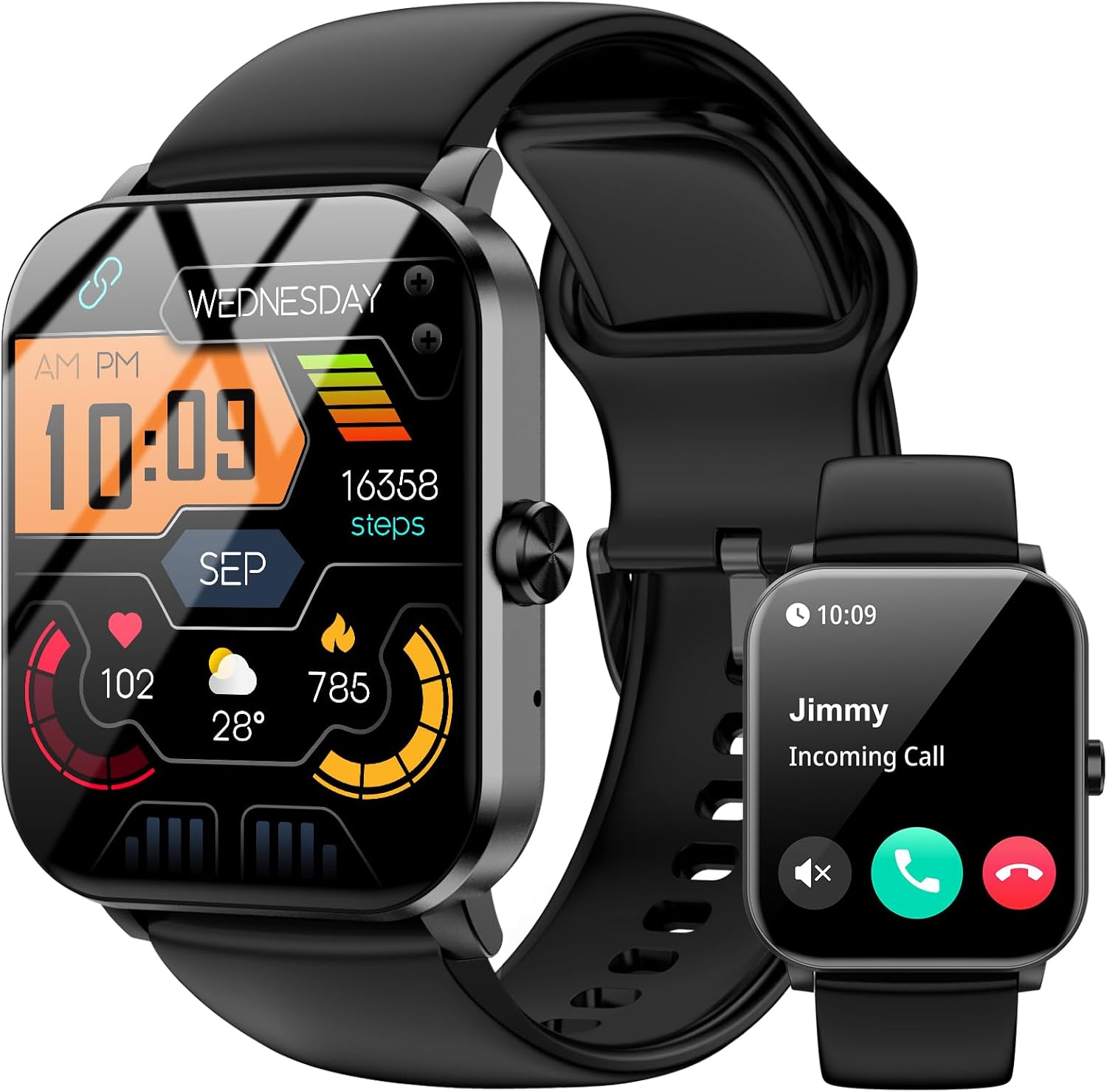 Smart Watch, 1.85" HD Smartwatch for Men Women (Answer/Make Calls), Fitness Watch with Heart Rate/Sleep/IP68 Waterproof/120+ Sports Modes, Pedometer, Android Smart Watch for Android iOS (Black) - Image 2