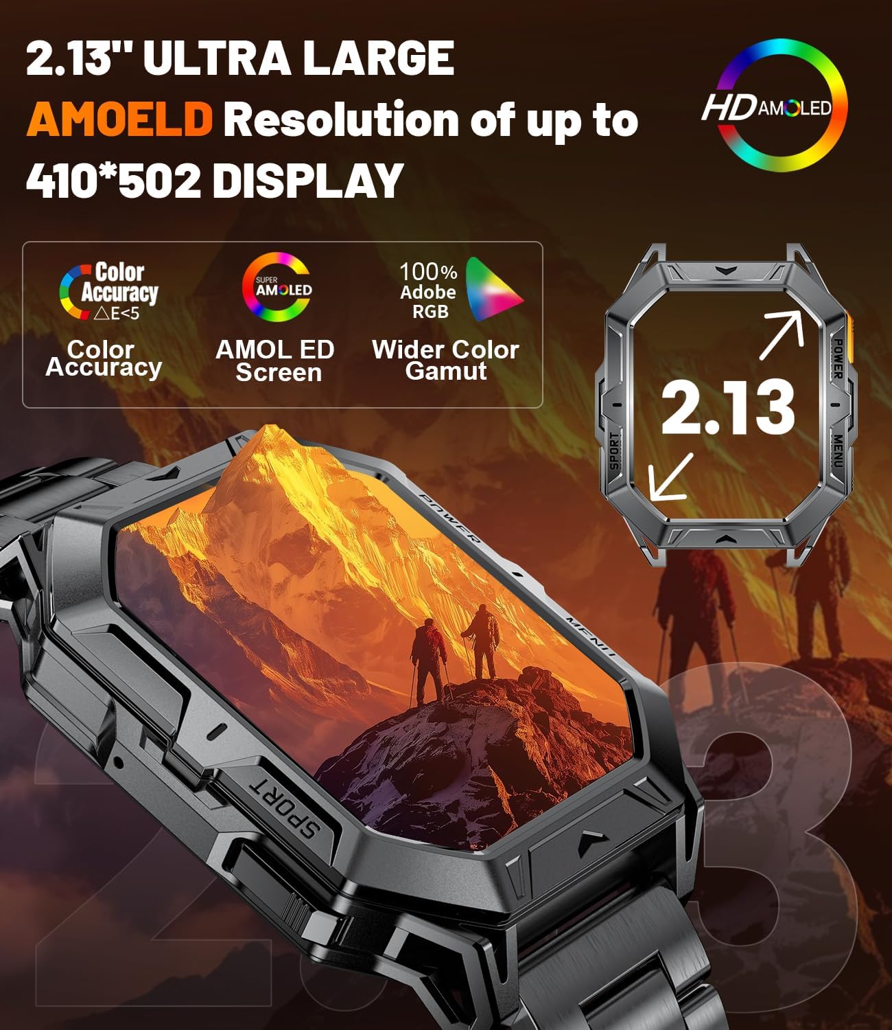 Smart Watches for Men with 100+Day Standbytime(1000mAh, Smart Watch with 2.13" AMOLED, Make/Answer Call, 110 Sports Modes, Military Waterproof, Sleep Monitor, iOS Android Fitness Tracker - Image 5