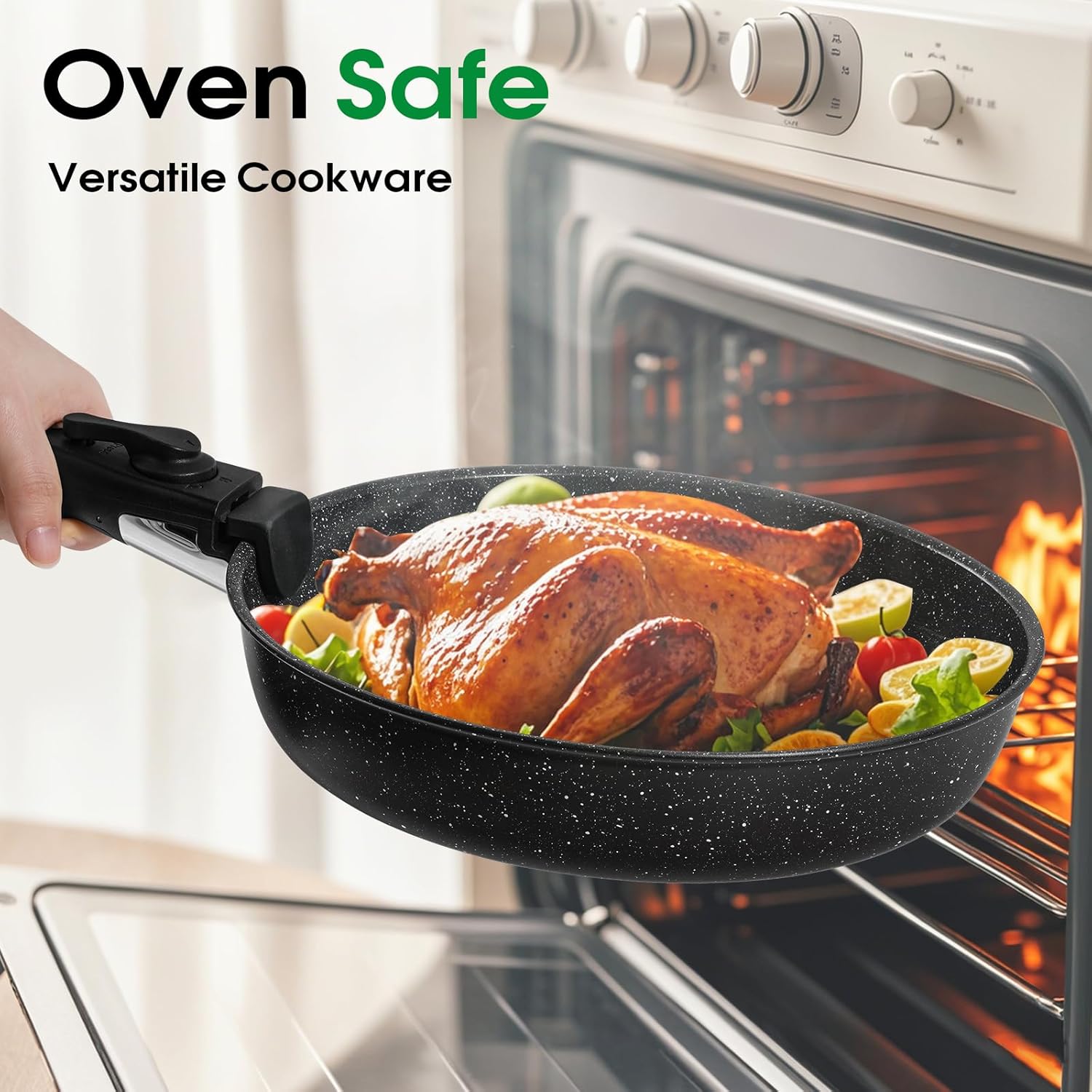 15Pcs Pots and Pans Set Non Stick, Cookware Sets with Detachable Handle, Nonstick RV Kitchen Cooking Tools Removable Handles, Oven Safe, Induction Fast, Stackable Induction Cookware,Black - Image 7