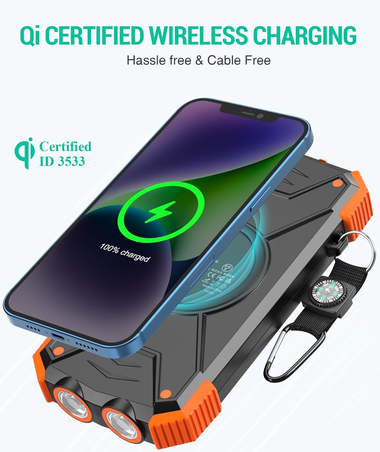 BLAVOR Solar Charger Power Bank 10,000mAh, Portable Wireless Charger, 20W Fast Charging External Battery Pack with USB C for Cell Phones, Solar Panel Charger with Dual Flashlight for Camping - Image 3