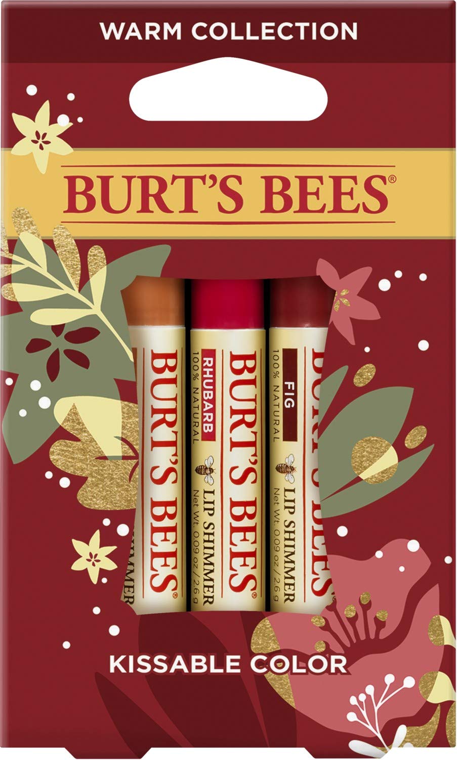 Burt's Bees Kissable Color Holiday Gift Set, 3 Lip Shimmers in Festive Gift Box, Warm Collection in Peony, Fig and Rhubarb - Image 2