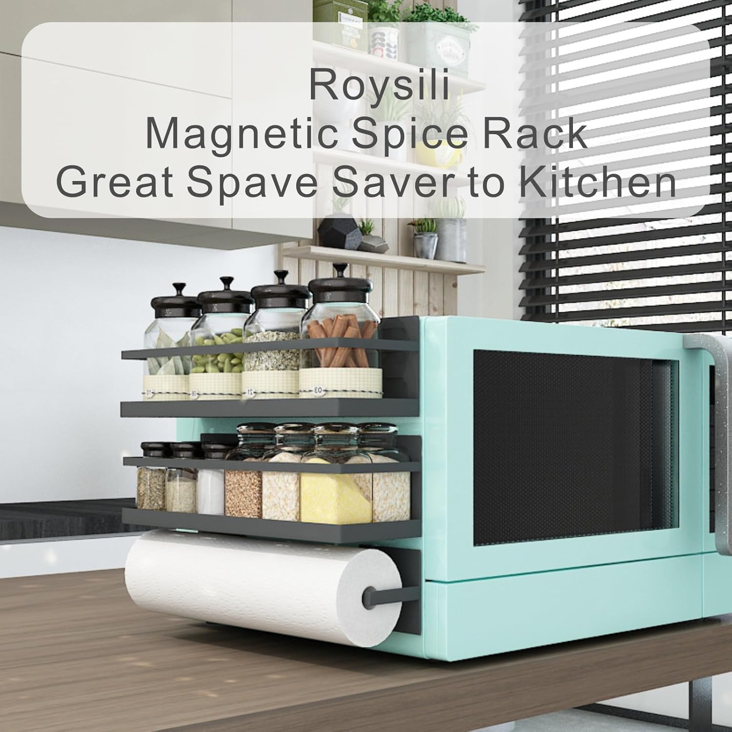 Magnetic Spice Rack Organizer For Refrigerator Fridge Kitchen Shelf Space Saving Black 2 Pack With Hooks - Image 7