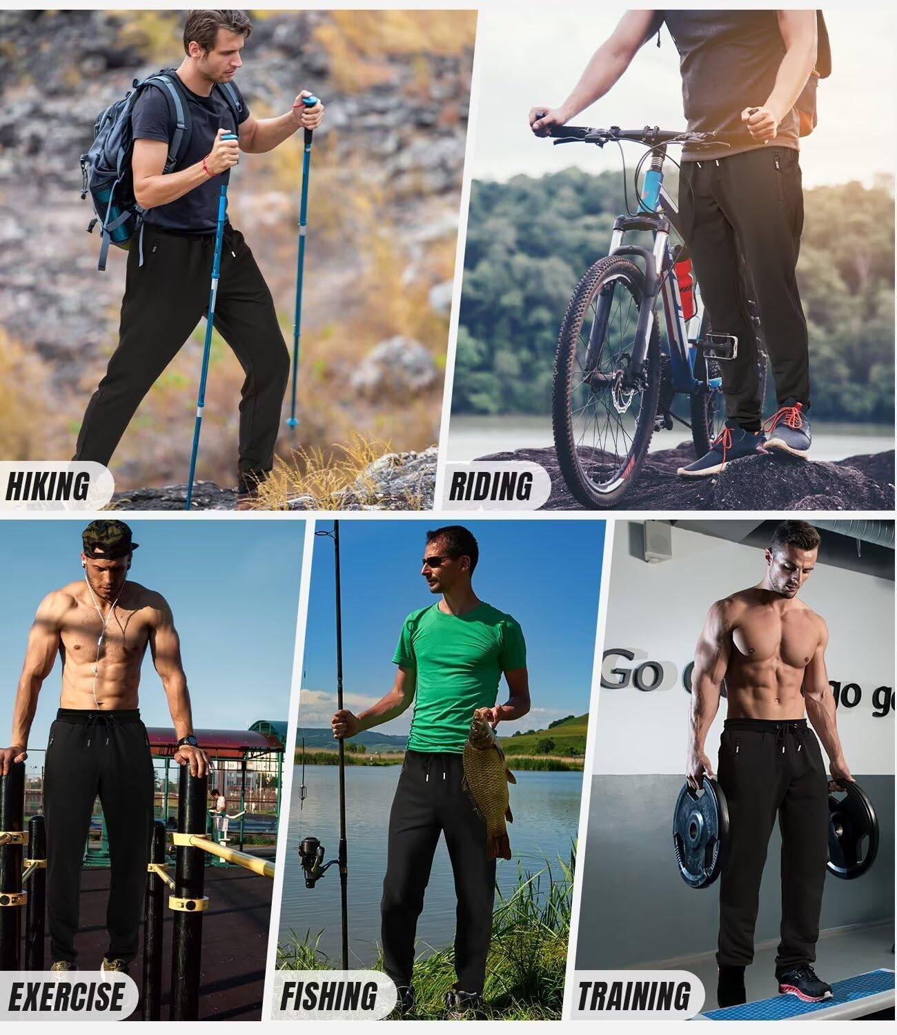 3 Pack Sweatpants for Men Tapered Mens Joggers Pants with Zip Pockets Fleece Slim Fit Workout Running Gym Sweat Pants - Image 7