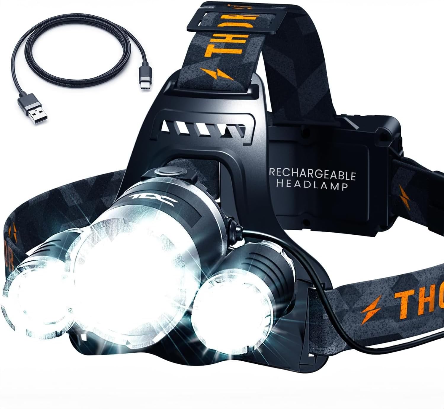 TDC 1080 Lumens LED Head Flash Light - IPX4 headlamp Waterproof Rechargeable Headlight with 8HR Battery - Rotatable Beam for Camping, Hunting, Work - Image 2